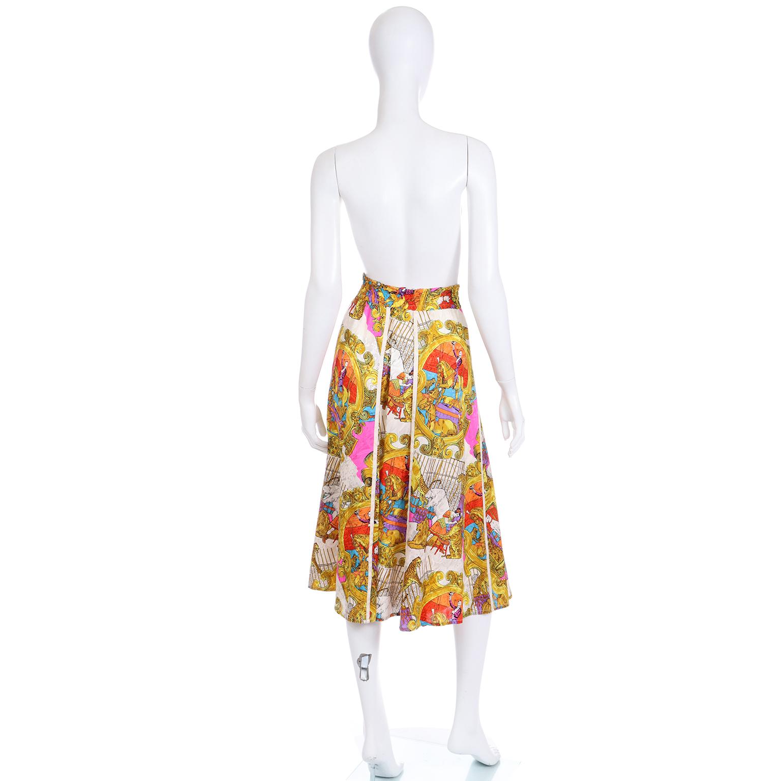 Vintage Diane Freis Silk Circus Novelty Print Skirt In Excellent Condition In Portland, OR