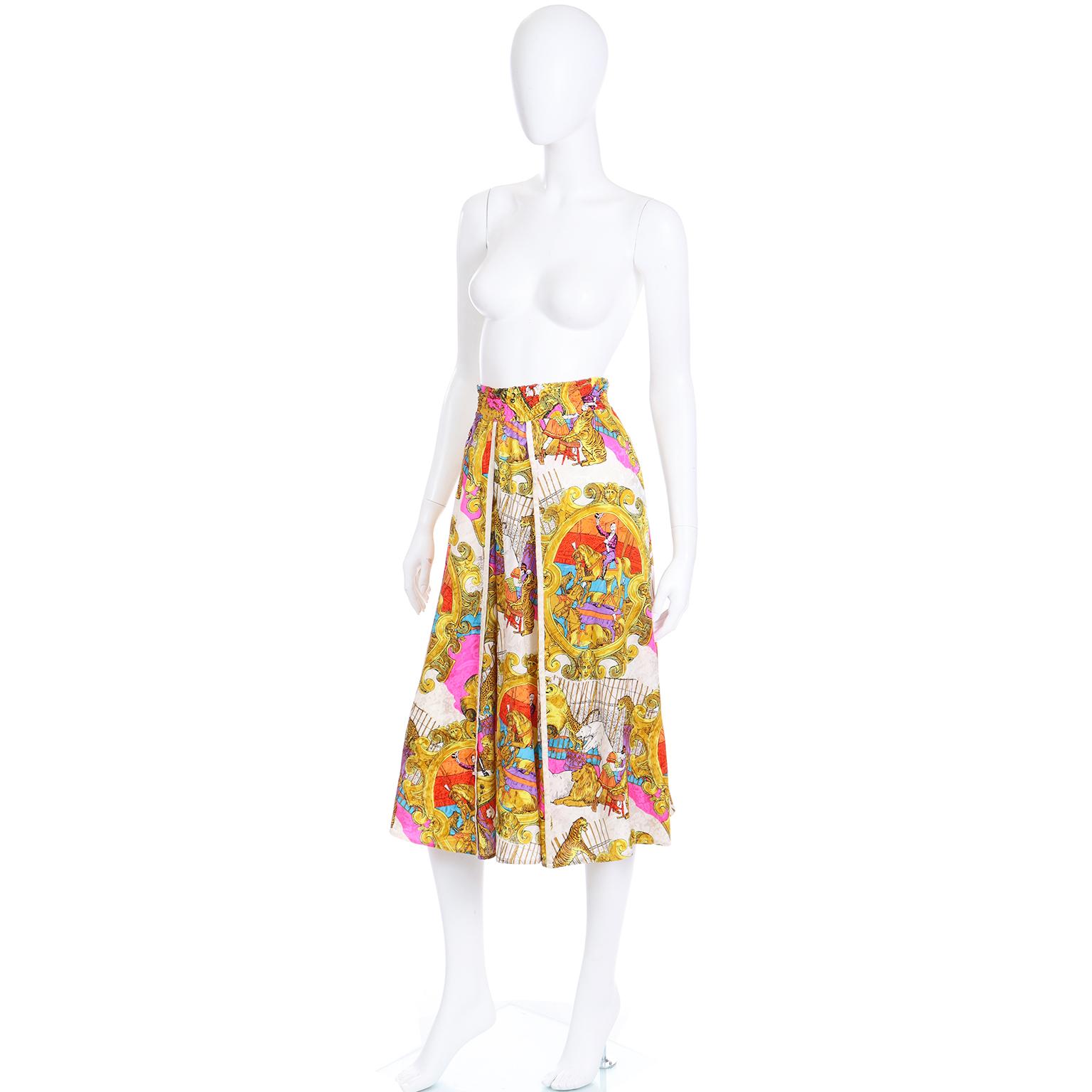 Women's Vintage Diane Freis Silk Circus Novelty Print Skirt