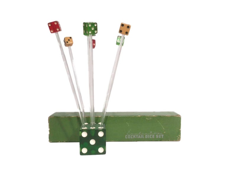 Mid-Century Modern Vintage Dice Cocktail Set, Swizzle Sticks by Exclusive Playing Card Co. For Sale