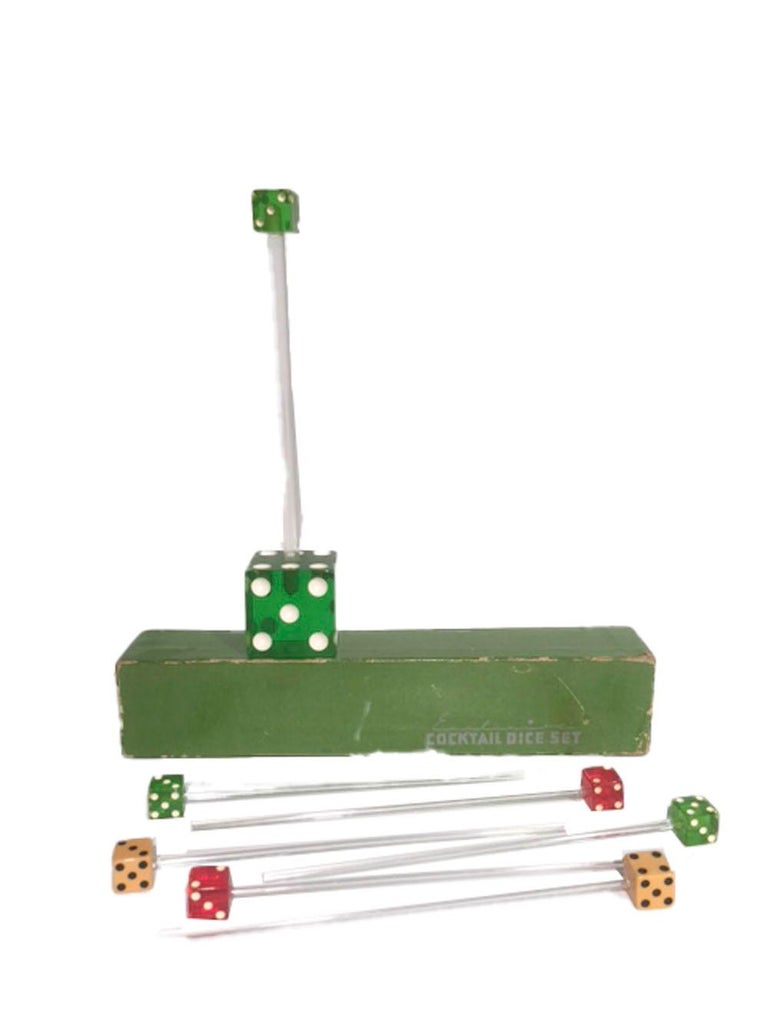 Molded Vintage Dice Cocktail Set, Swizzle Sticks by Exclusive Playing Card Co. For Sale