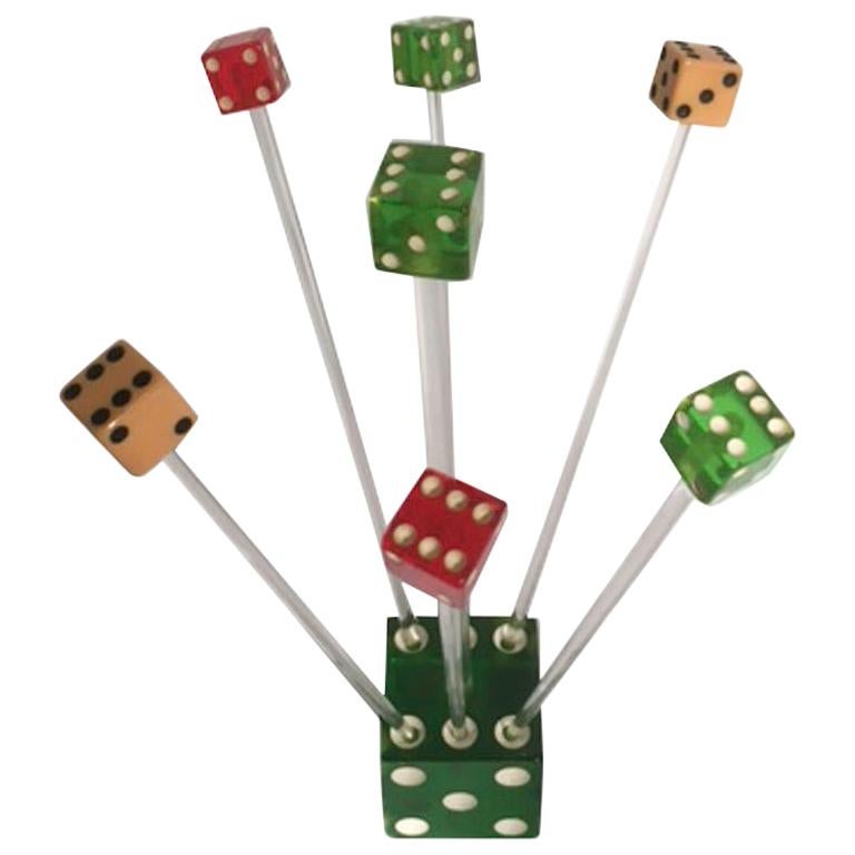 Vintage Dice Cocktail Set, Swizzle Sticks by Exclusive Playing Card Co. For Sale