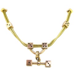 Vintage Dice Yellow Gold Enamel Pendant Necklace