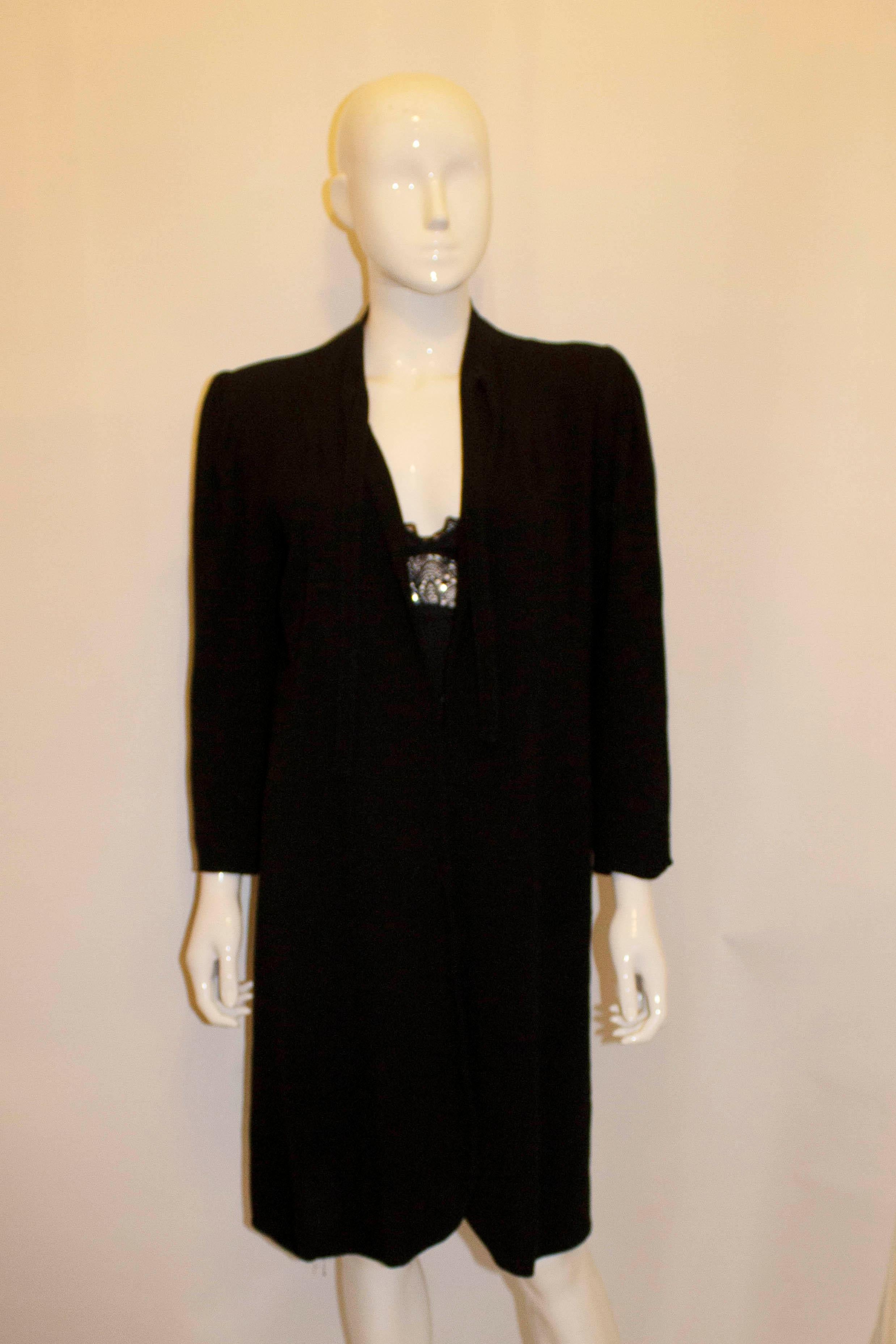 Vintage Dickens and Jones Black Crepe Duster Coat In Good Condition For Sale In London, GB