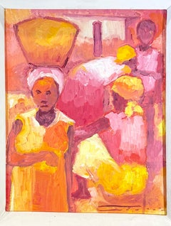 Vintage Dieudonné Cedor Signed Haitian Oil Painting, Figural Market Scene
