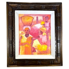 Vintage Dieudonné Cedor Signed Haitian Oil Painting, Figural Market Scene