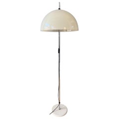 Lampada da terra a fungo Dijkstra vintage con paralume in vetro acrilico bianco, anni '70