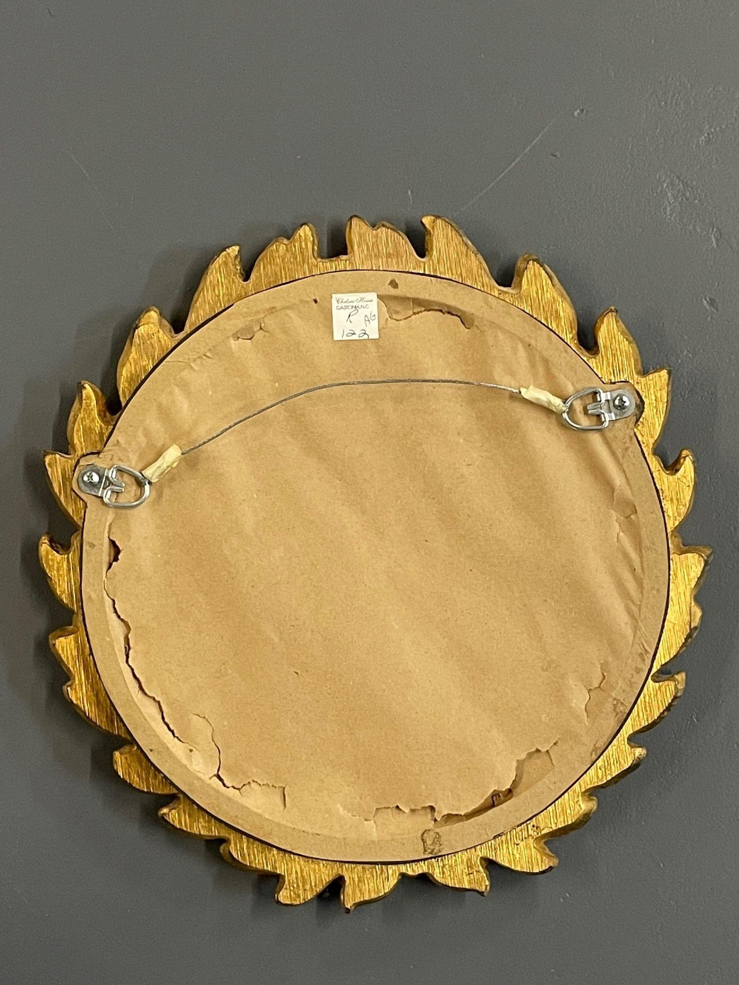Mario Buatta, mi-siècle moderne, petit miroir rond en bois doré, Italie, 1970 en vente 1