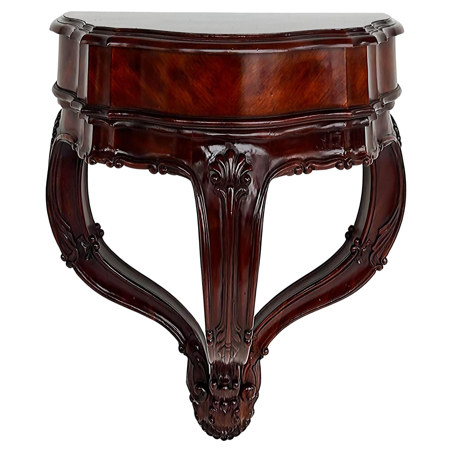 Vintage Diminutive Wall-mounted Shell Carved Console Table in Mahogany For Sale
