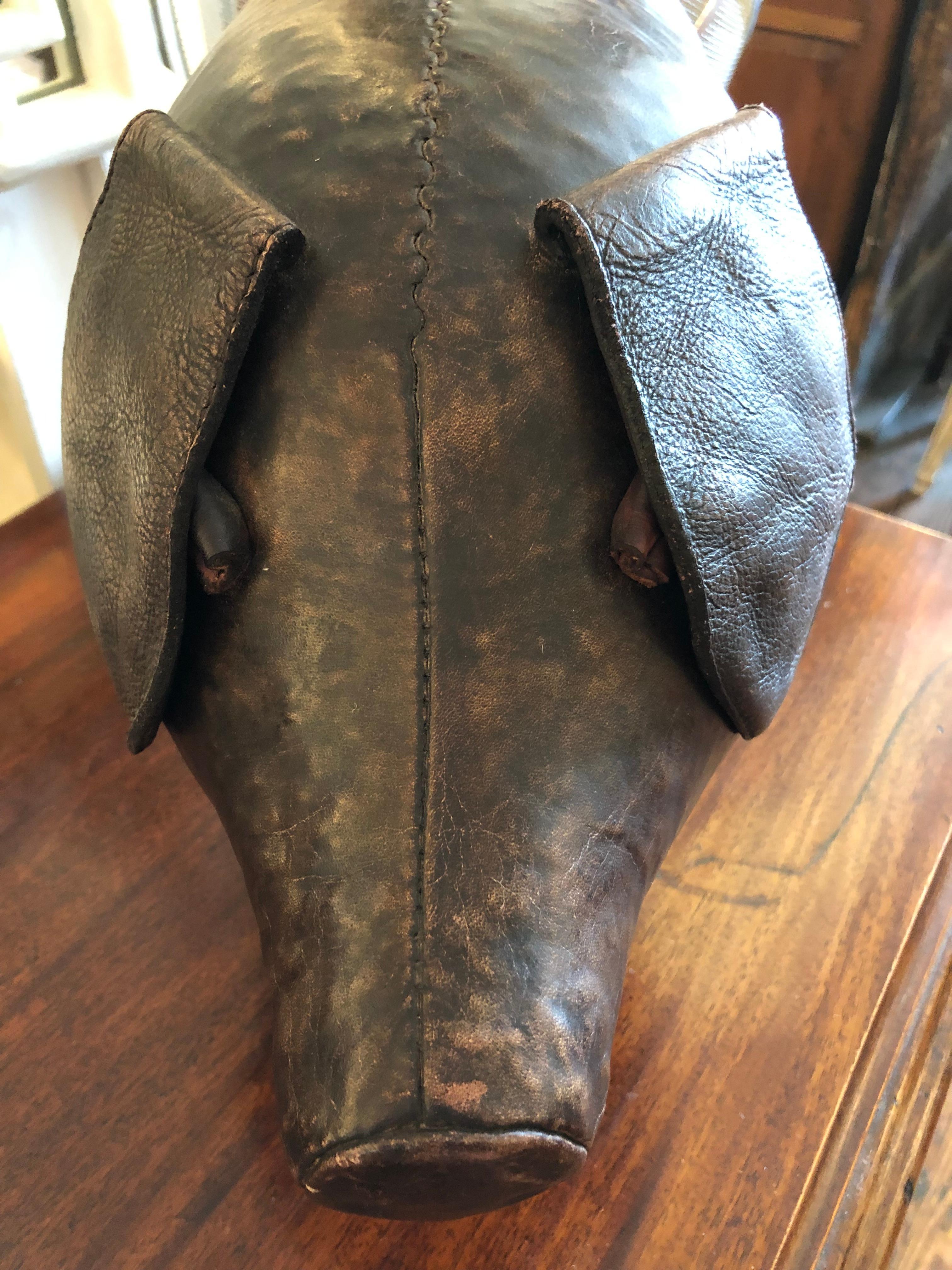 Vintage Dimitri Omersa Abercrombie & Fitch Leather Pig Sculpture or Footstool In Good Condition In Hopewell, NJ