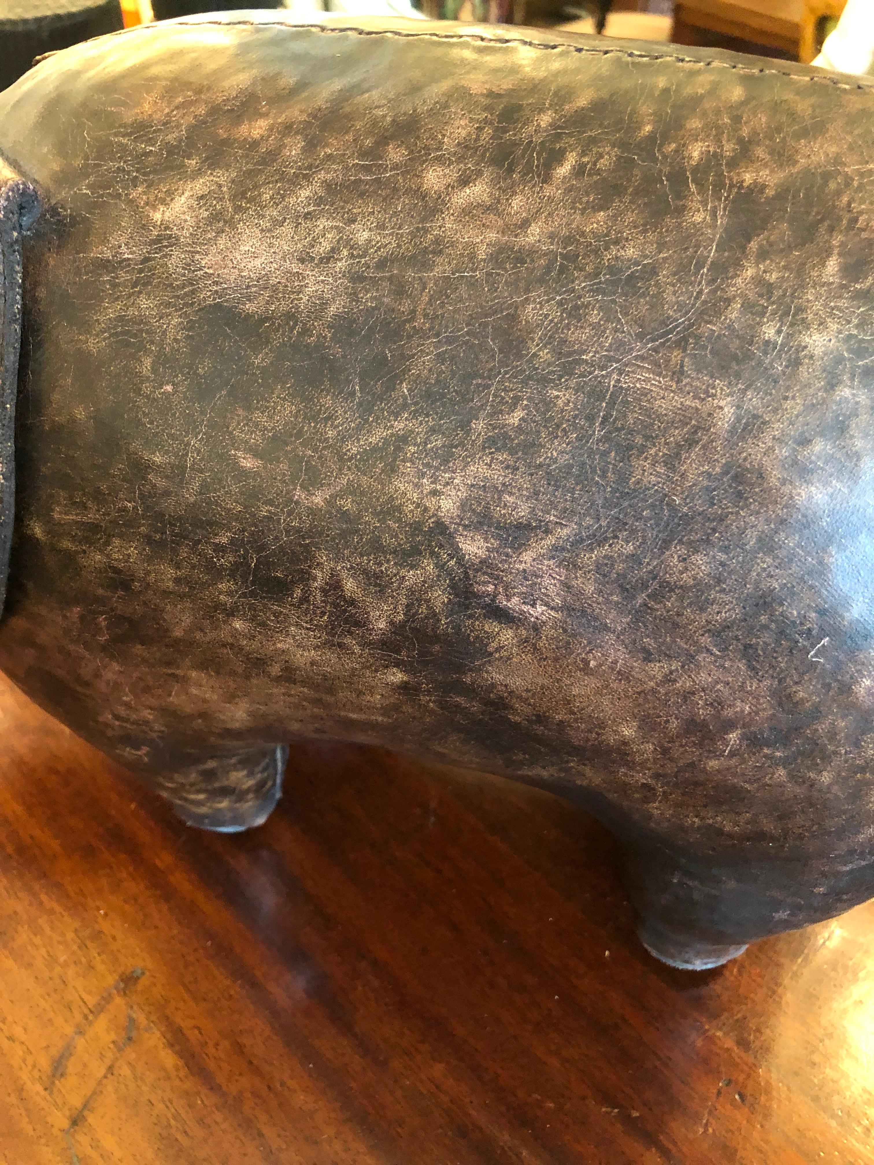 Vintage Dimitri Omersa Abercrombie & Fitch Leather Pig Sculpture or Footstool 1