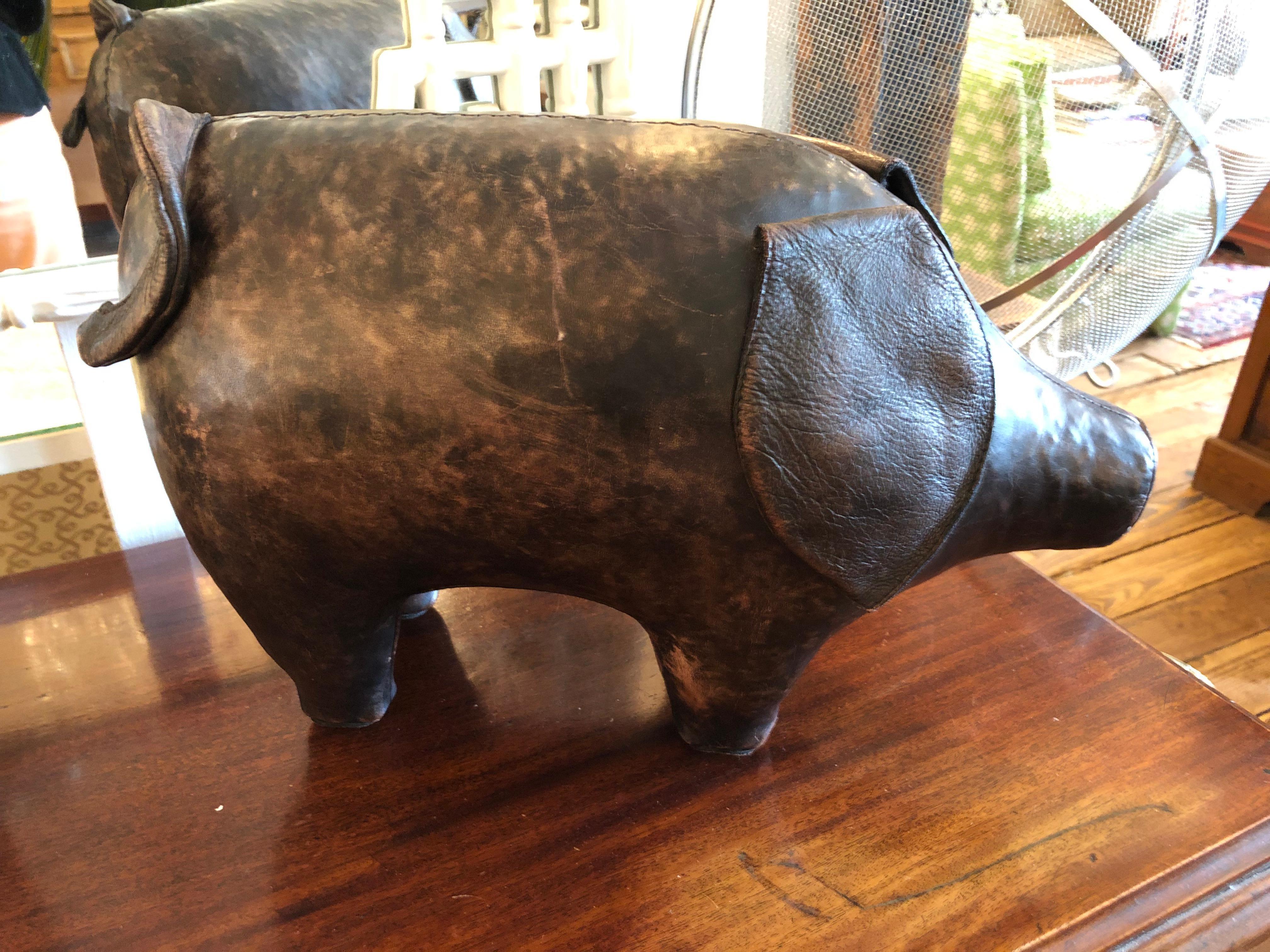 Vintage Dimitri Omersa Abercrombie & Fitch Leather Pig Sculpture or Footstool 2