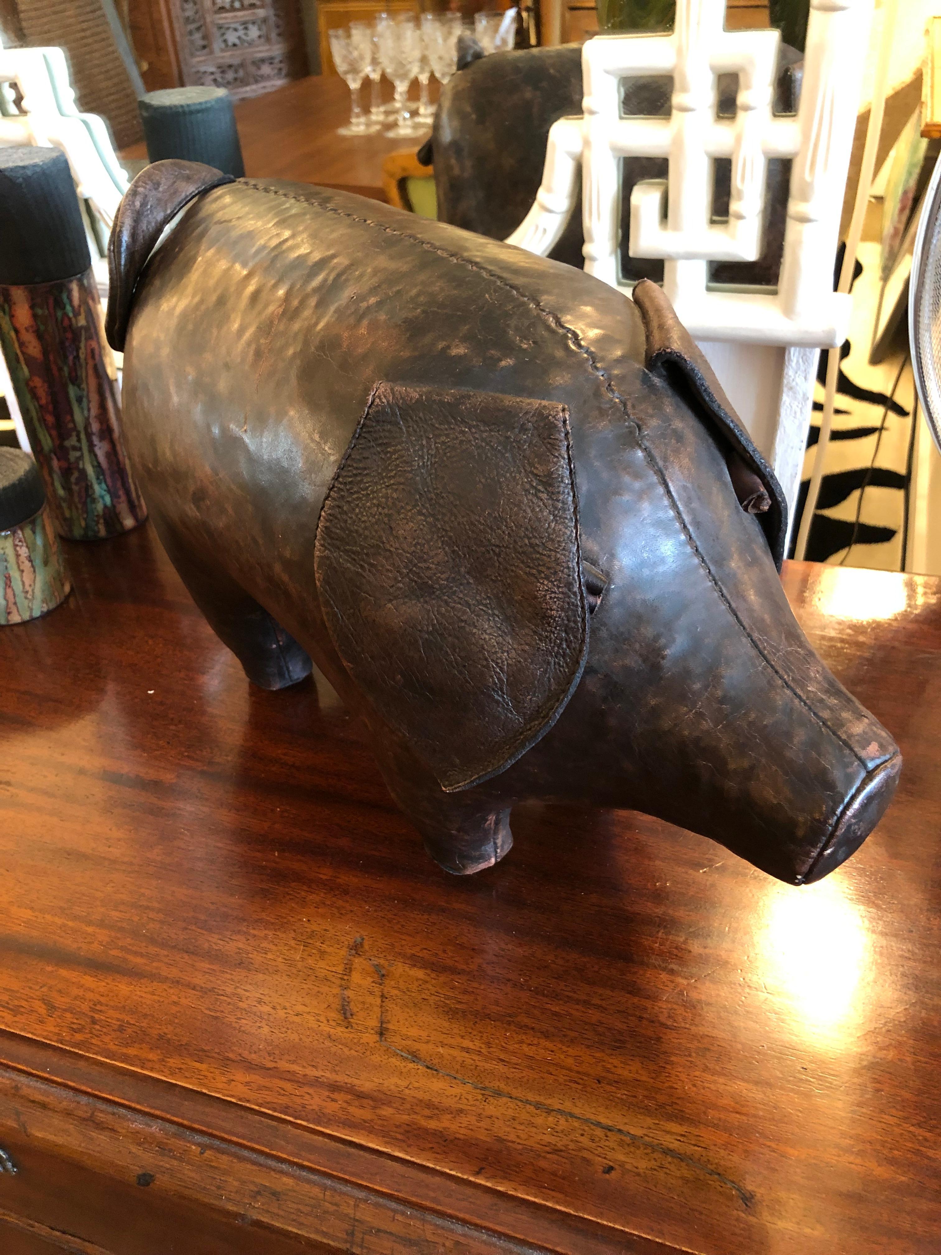 Vintage Dimitri Omersa Abercrombie & Fitch Leather Pig Sculpture or Footstool 3