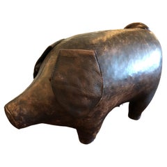 Vintage Dimitri Omersa Abercrombie & Fitch Leather Pig Sculpture or Footstool