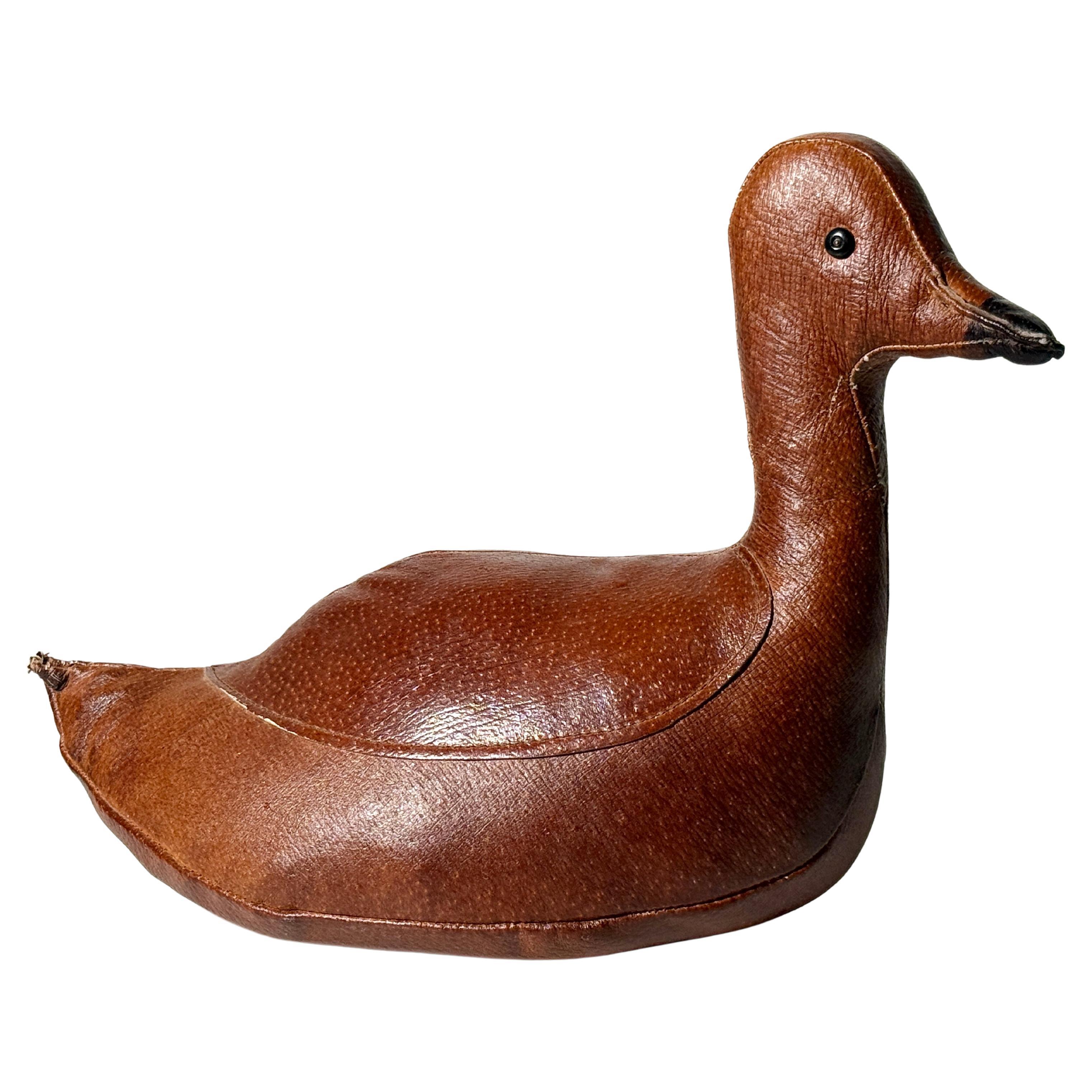 Vintage Dimitri Omersa Leather Duck Doorstop by Abercrombie and Fitch, 1950s For Sale