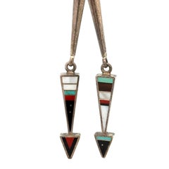 Vintage Diné Harold Smith Sterling Silver Geometric Onyx Yei Bi Chei Bolo Tie