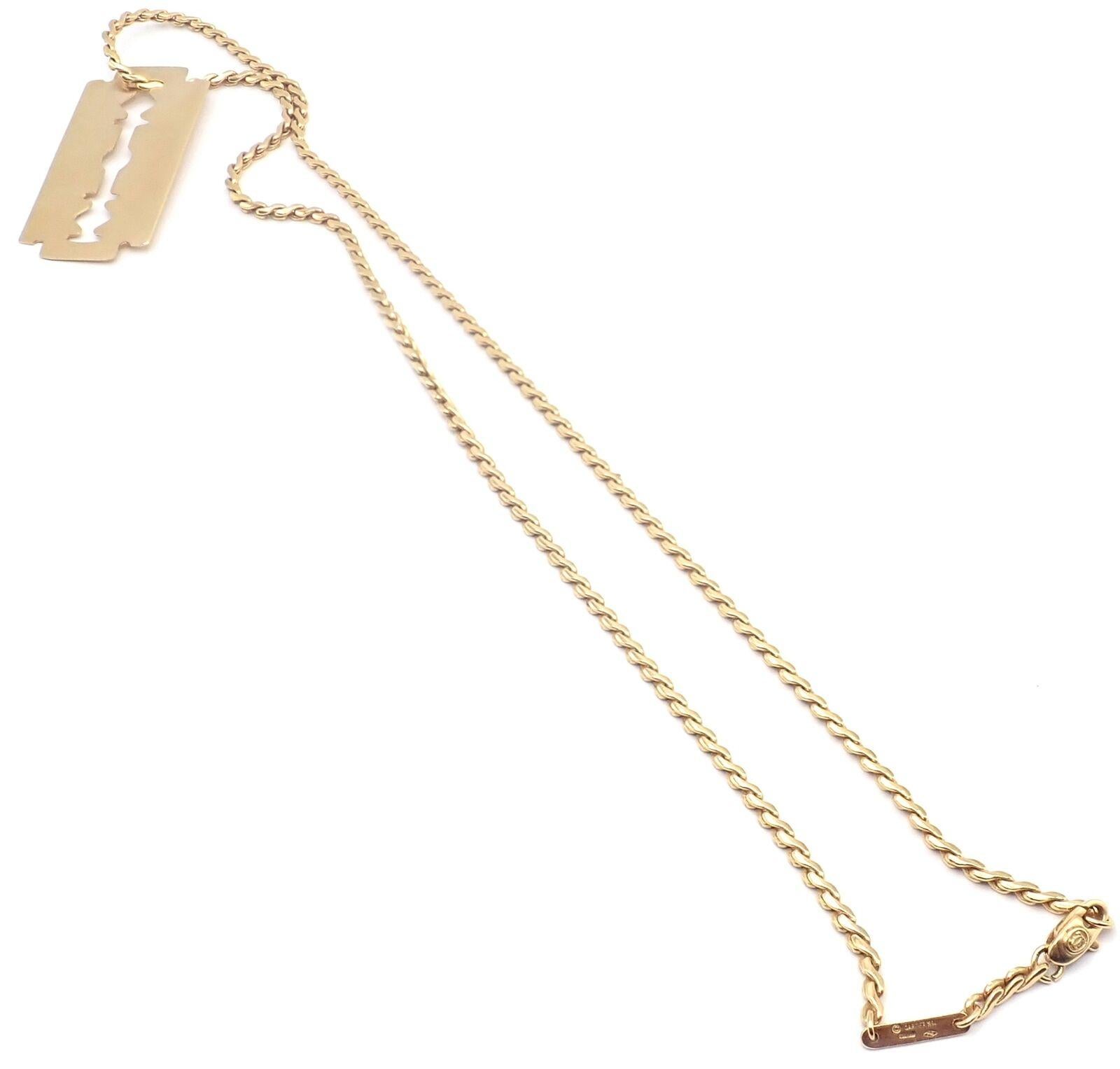 Vintage Dinh Van Cartier Razor Blade Yellow Gold Pendant Chain Necklace For Sale 5