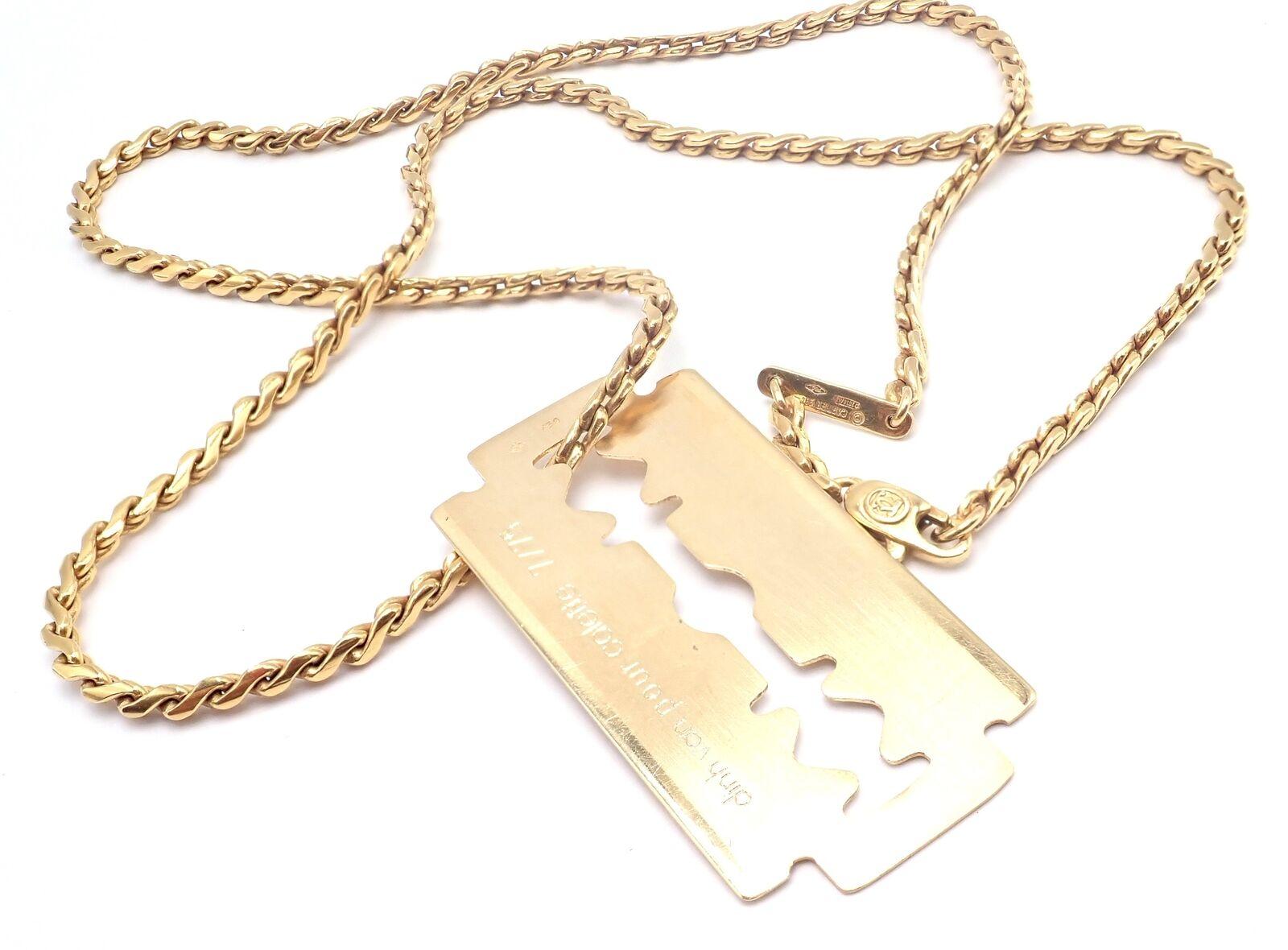 18k Yellow Gold Vintage Razor Blade Yellow Gold Pendant Chain Necklace by Dinh Van and Cartier. 
Details: 
Length: 19.5