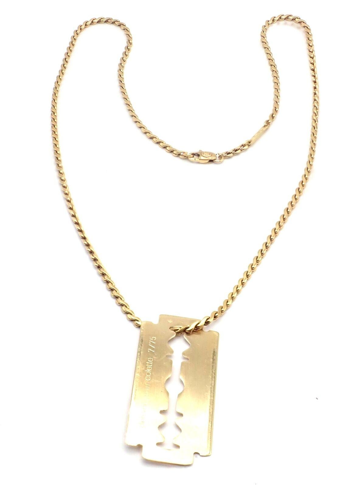 Vintage Dinh Van Cartier Razor Blade Yellow Gold Pendant Chain Necklace In Excellent Condition For Sale In Holland, PA