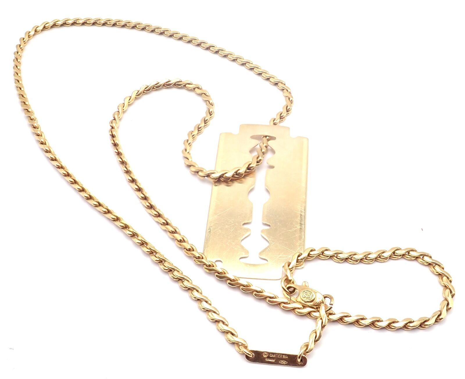 Women's or Men's Vintage Dinh Van Cartier Razor Blade Yellow Gold Pendant Chain Necklace For Sale