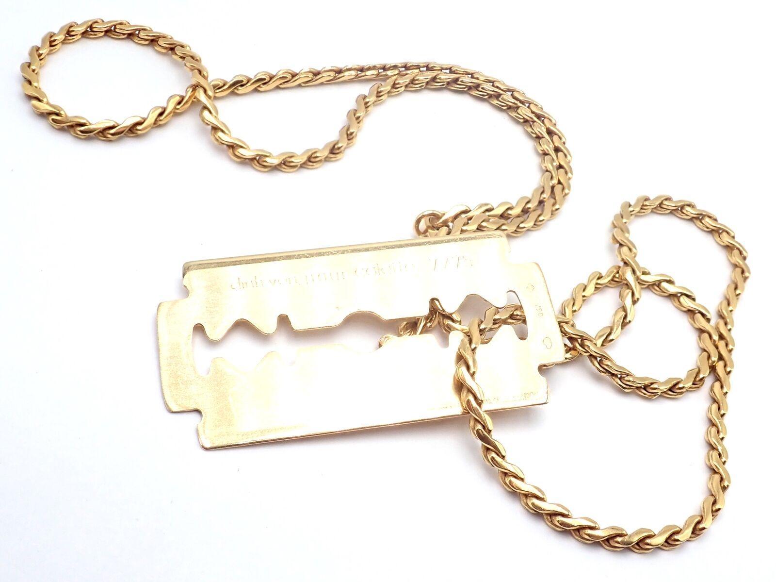 Vintage Dinh Van Cartier Razor Blade Yellow Gold Pendant Chain Necklace For Sale 2