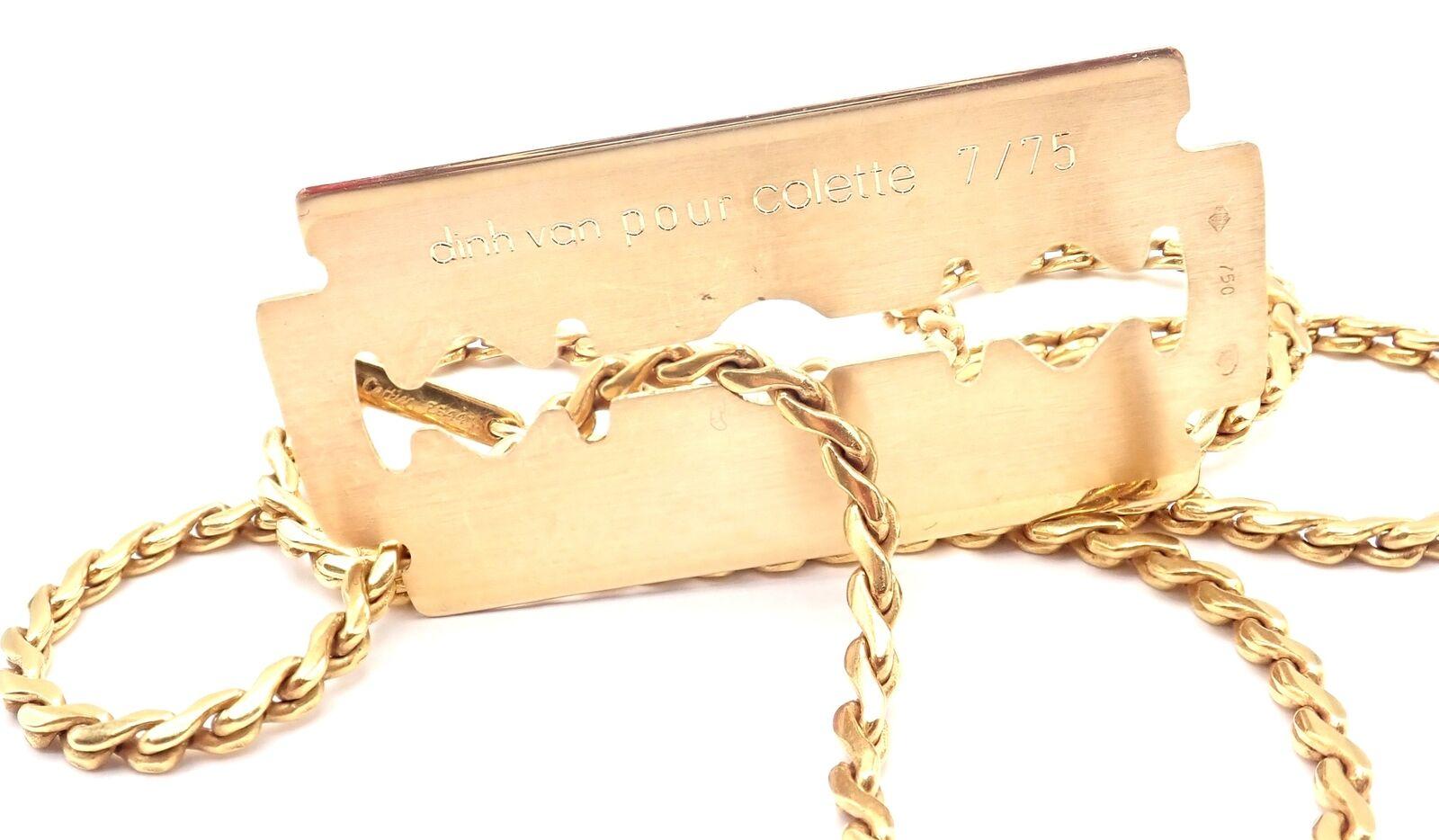 Vintage Dinh Van Cartier Razor Blade Yellow Gold Pendant Chain Necklace For Sale 3
