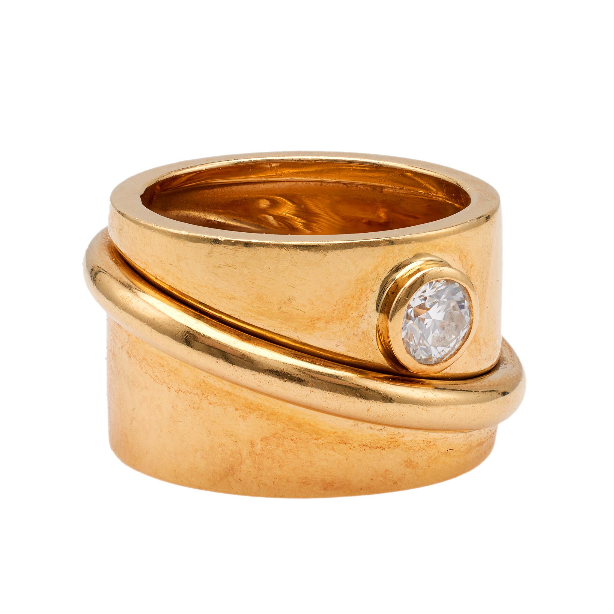Women's or Men's Vintage Dinh Van French Diamond 18k Yellow Gold Spinner Ring