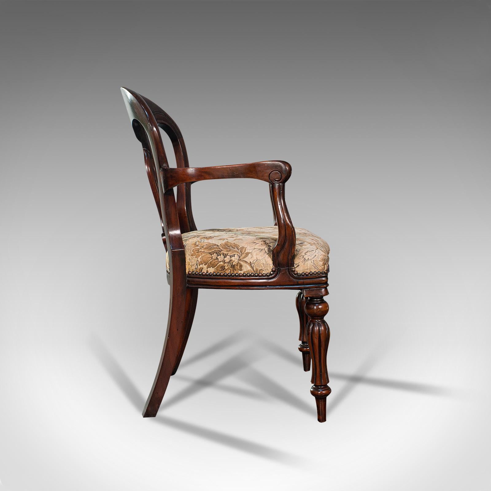 20th Century Vintage Dining Chair Set, English, Mahogany, Carver, 6, Regency Revival