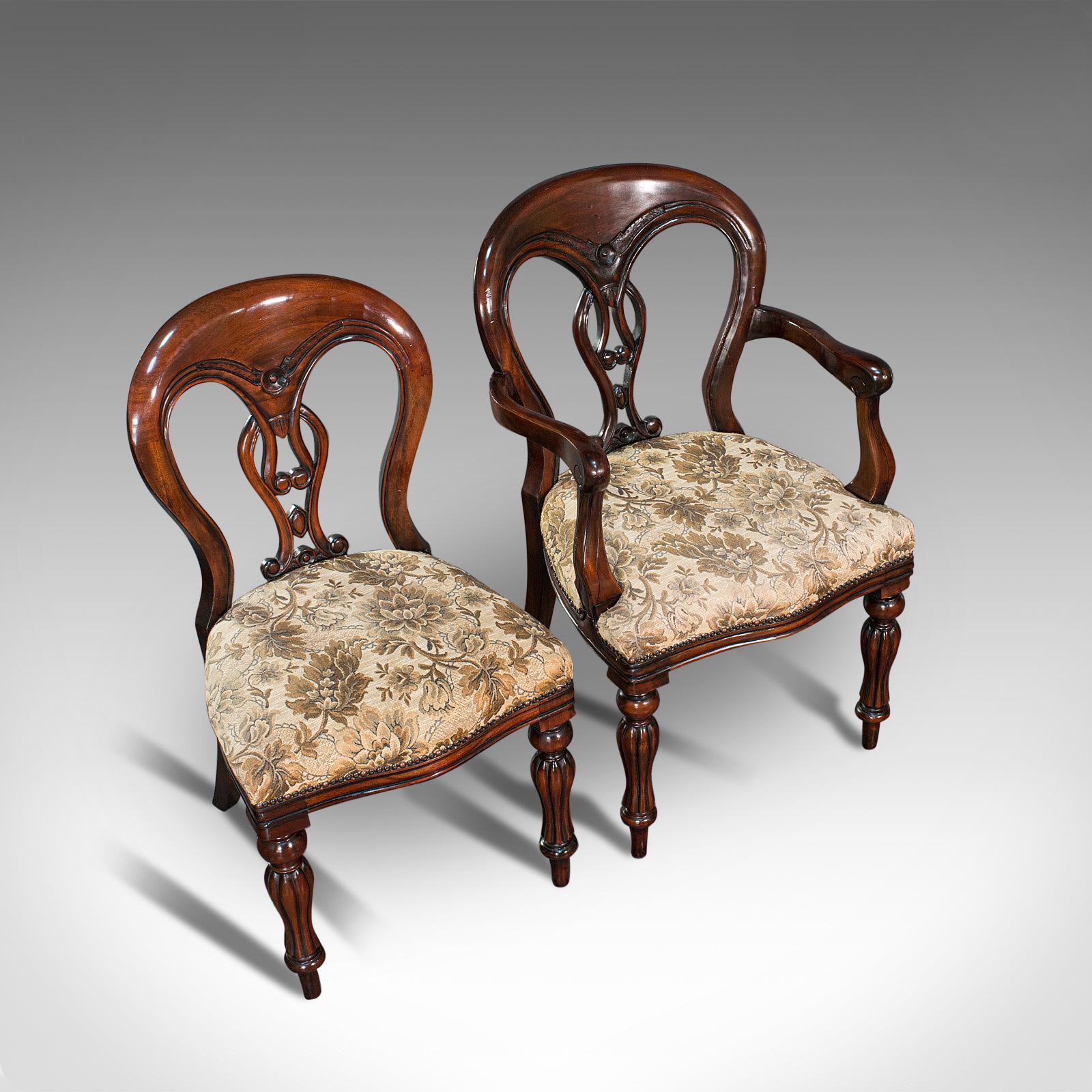 Vintage Dining Chair Set, English, Mahogany, Carver, 6, Regency Revival 4