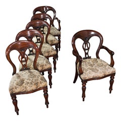 Vintage Dining Chair Set, English, Mahogany, Carver, 6, Regency Revival