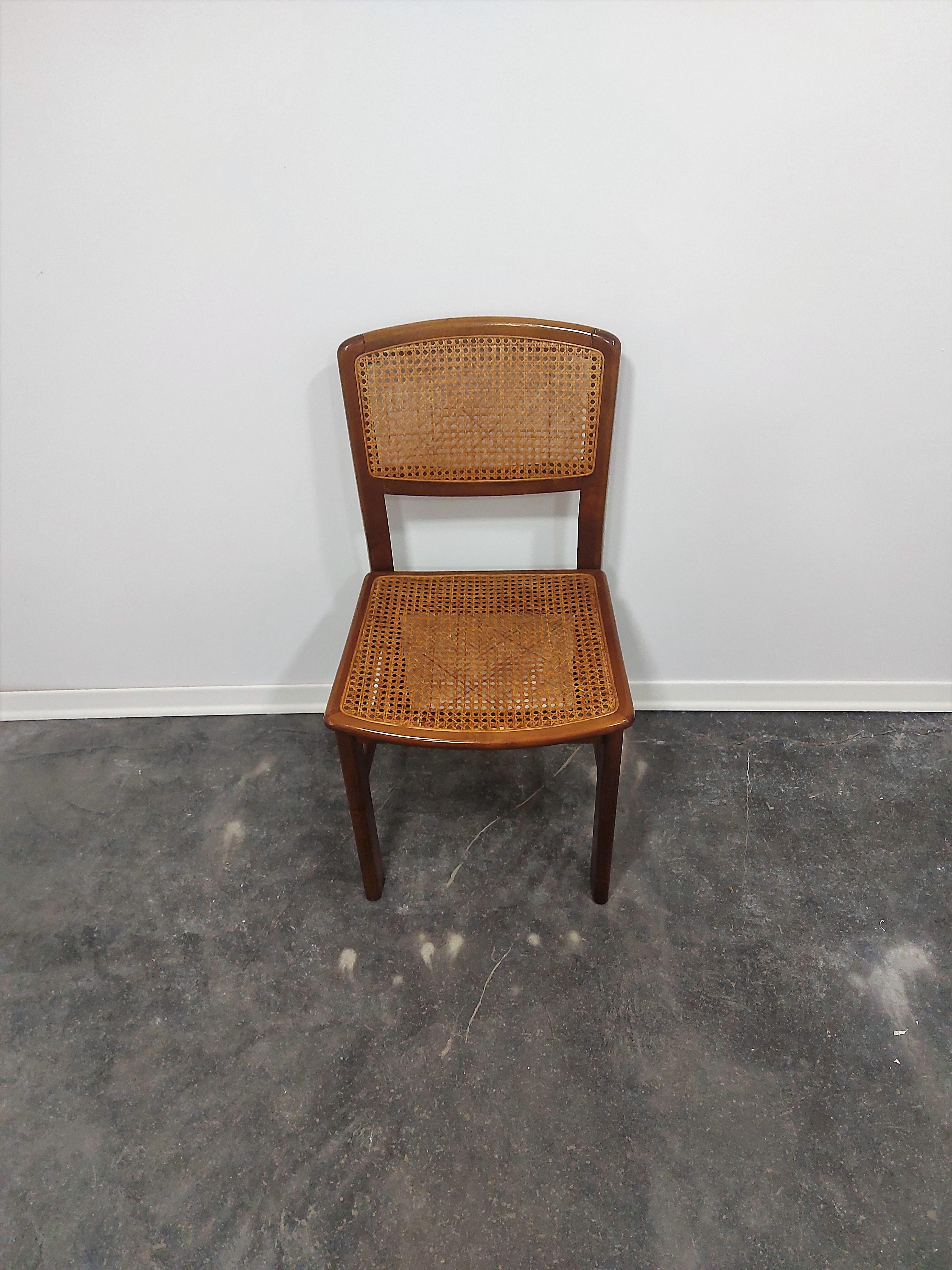 Vintage Dining Chairs

Period: 1970s

Country of manufacturer: Italy

Style: modern, classic

Materials: wood, cane webbing

Dimensions: H=85cm, W=45,50cm, D=51cm, Seat height=43cm.