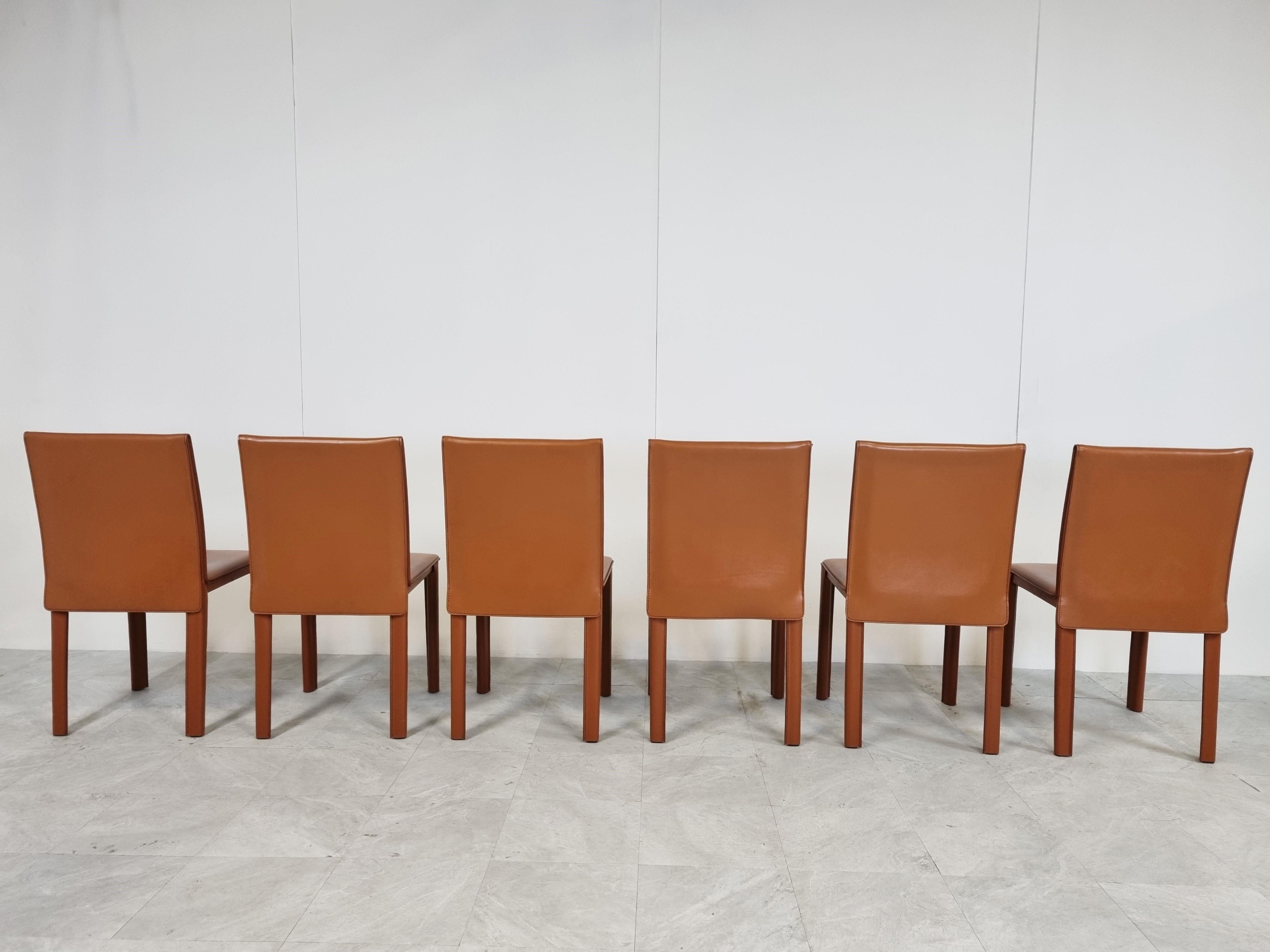 Leather Vintage Dining Chairs by Arper Italy, 1980s