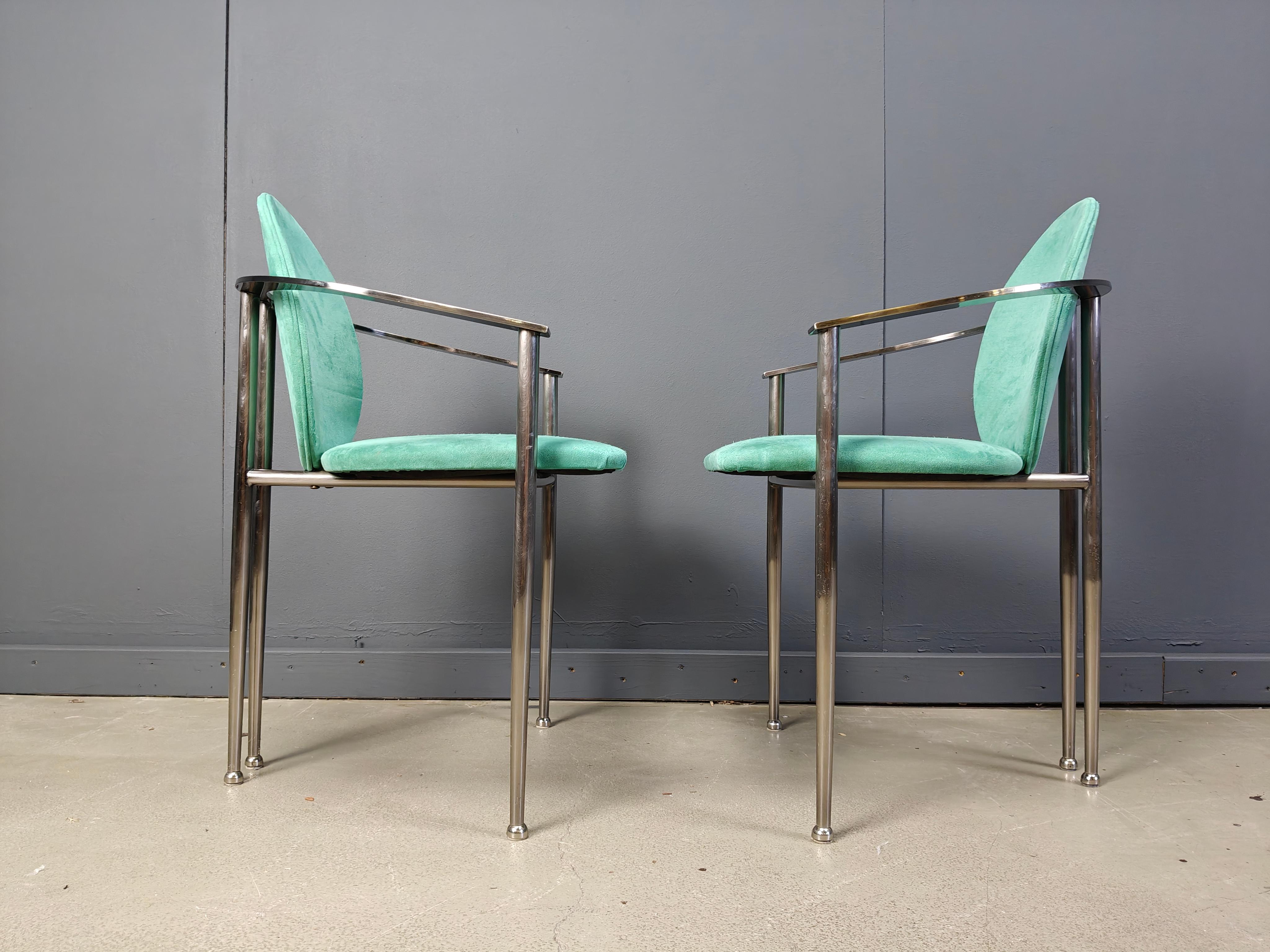 Postmoderne Chaises de salle à manger vintage par Belgo chrom, ensemble de 6 - années 1980 en vente