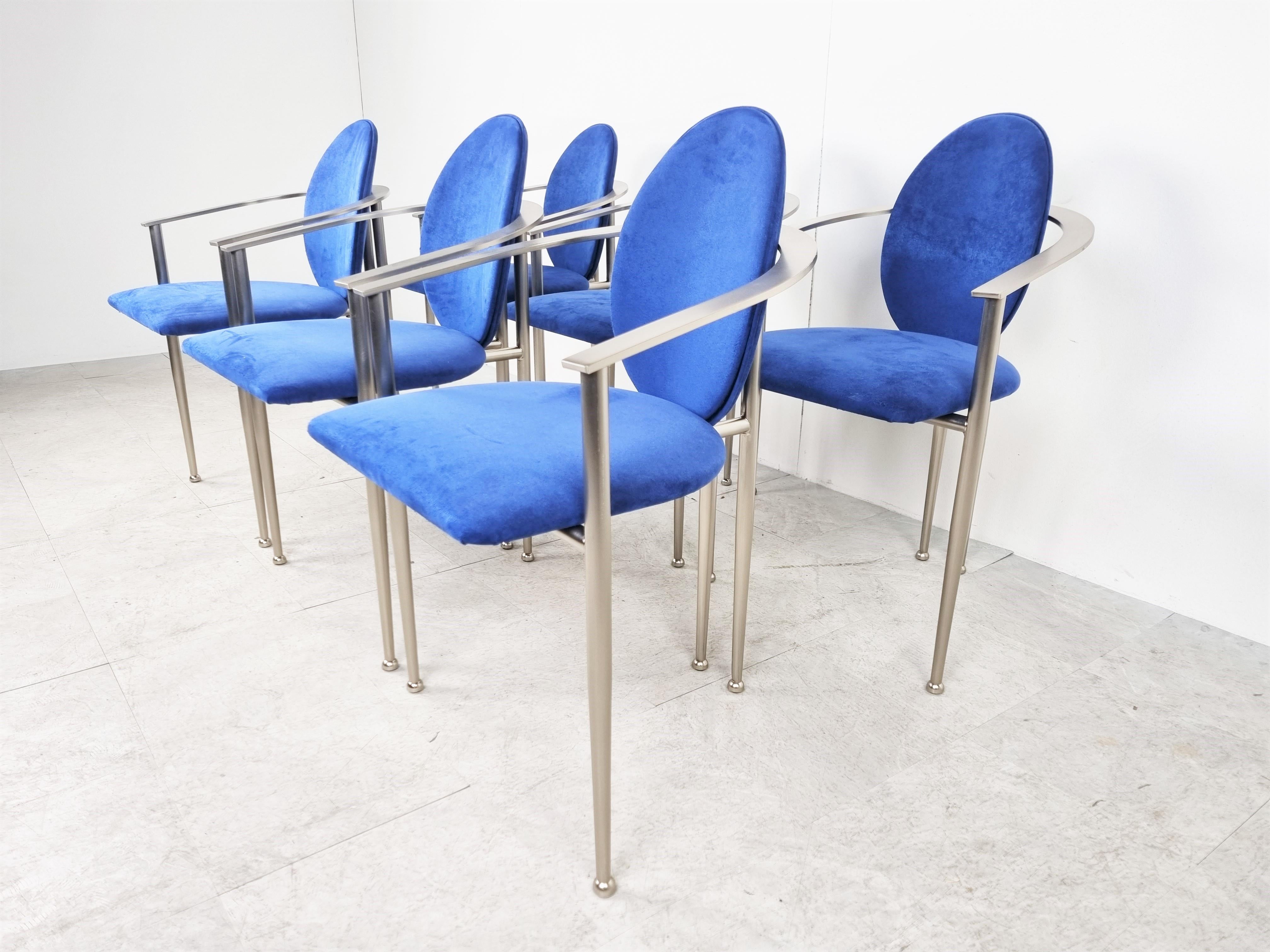 Vintage Dining Chairs by Belgo Chrom, Set of 6, 1980s In Excellent Condition In HEVERLEE, BE