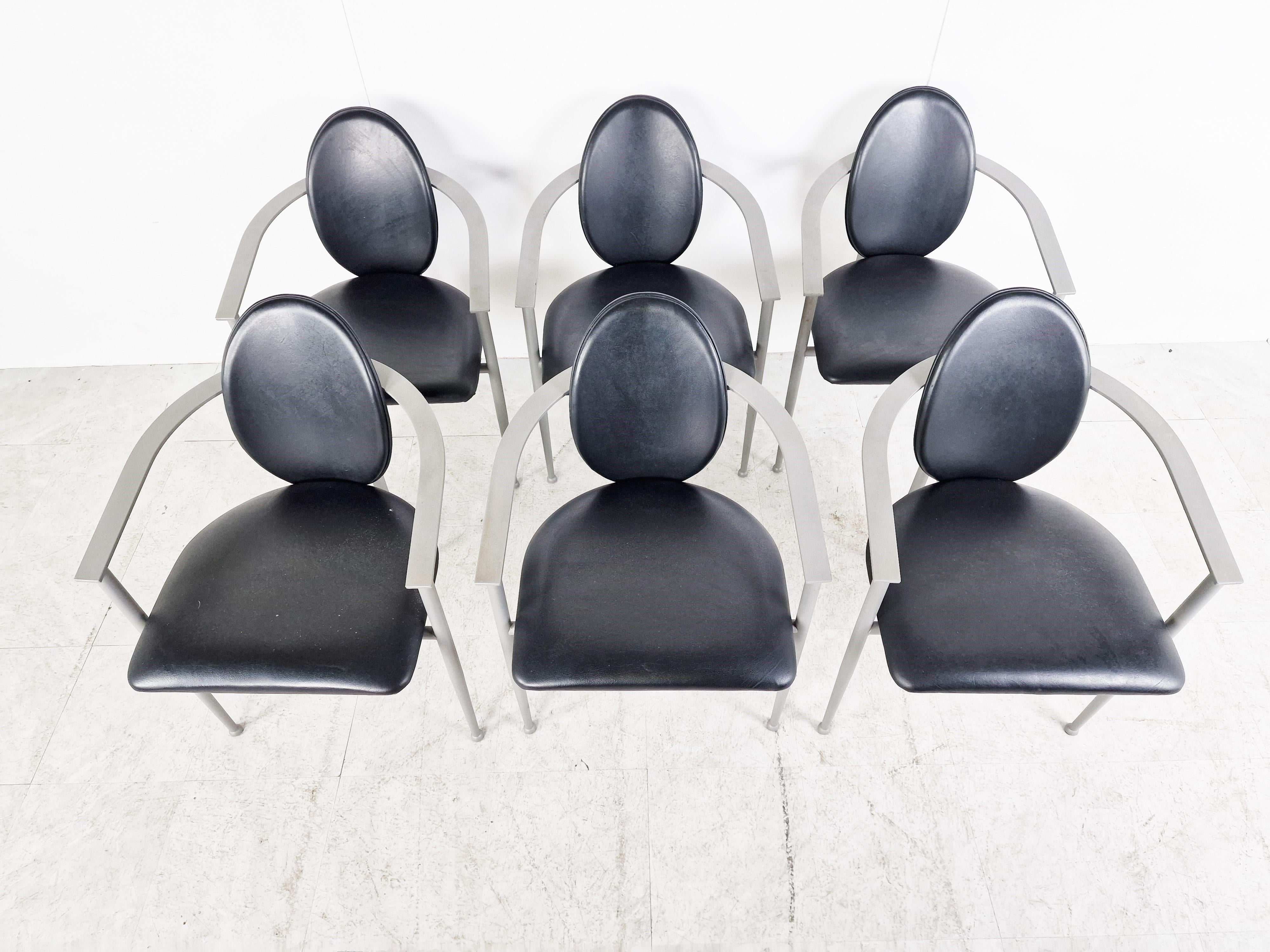 Vintage Dining Chairs by Belgo Chrom, Set of 6, 1980s In Good Condition In Leuven, Vlaams Gewest