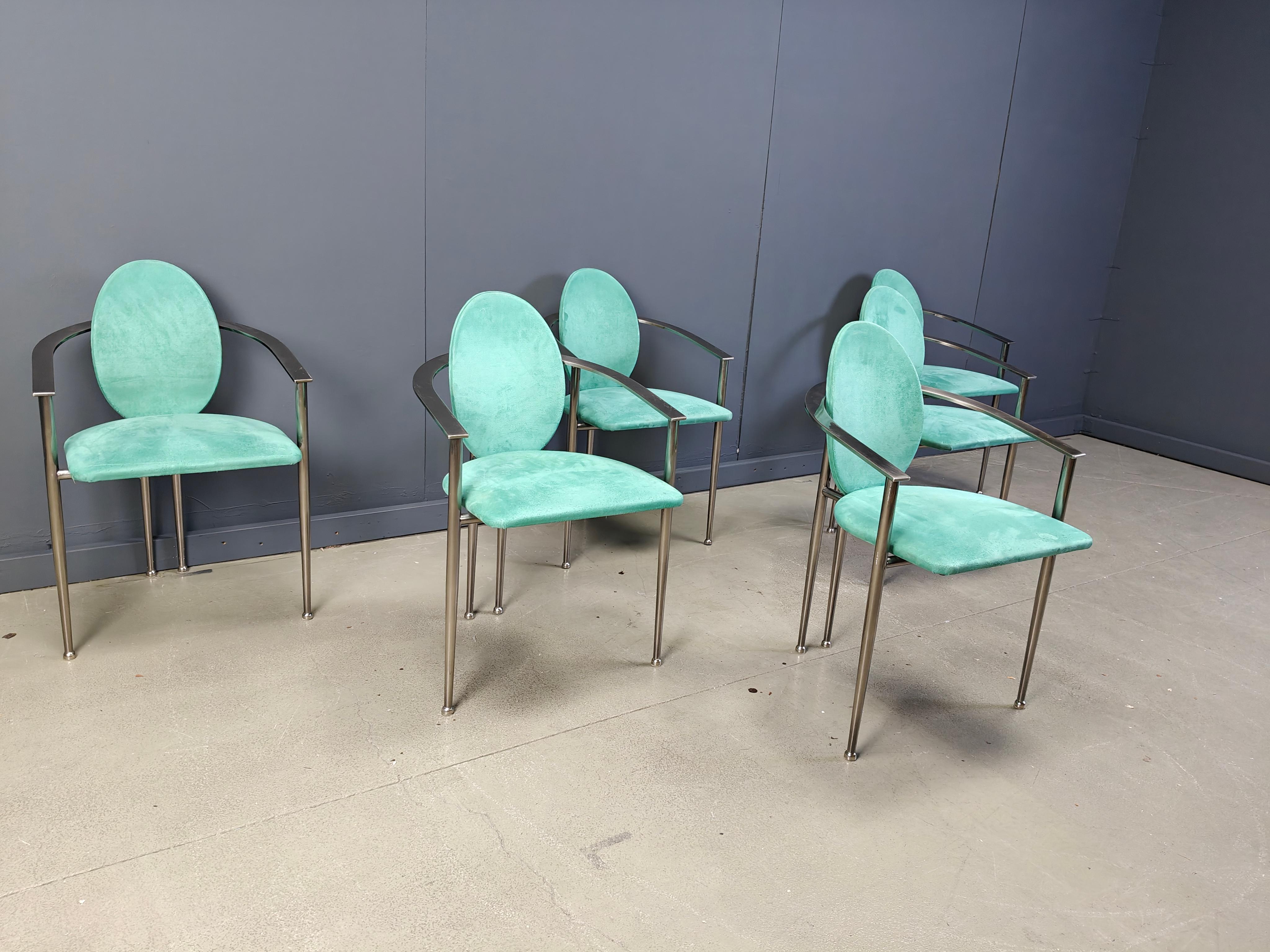 Chaises de salle à manger vintage par Belgo chrom, ensemble de 6 - années 1980 Bon état - En vente à Leuven, Vlaams Gewest