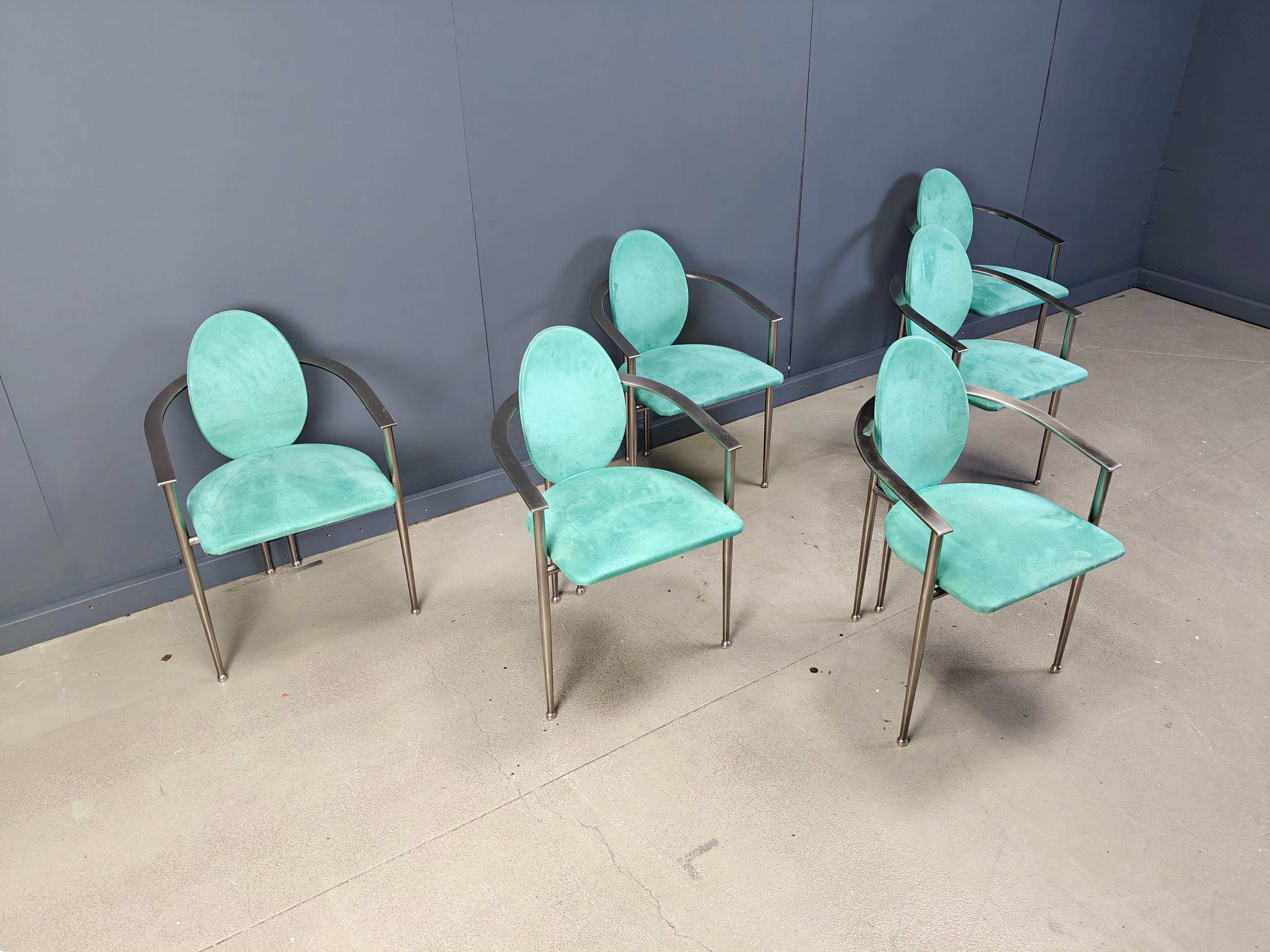Fin du 20e siècle Chaises de salle à manger vintage par Belgo chrom, ensemble de 6 - années 1980 en vente