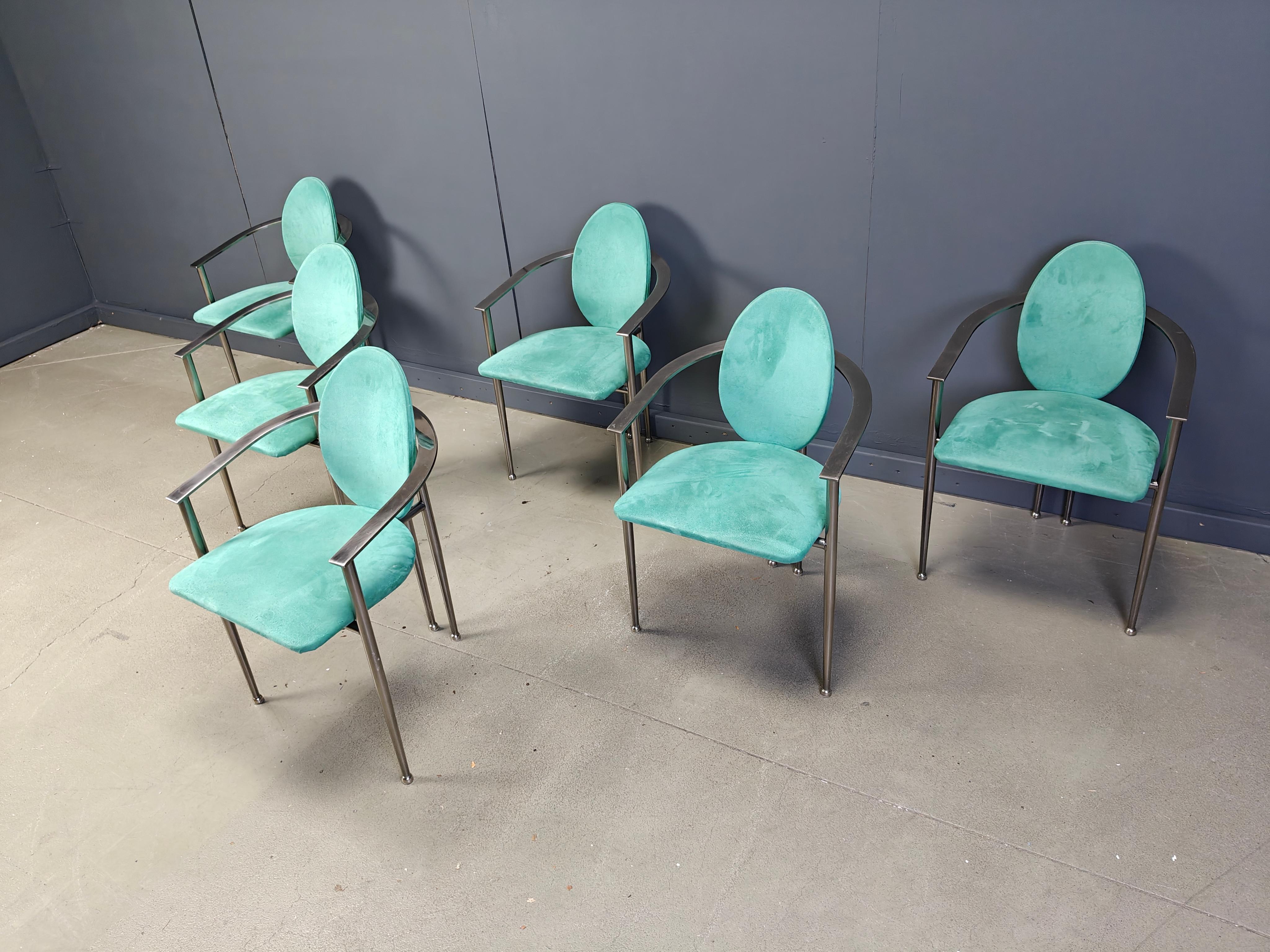 Métal Chaises de salle à manger vintage par Belgo chrom, ensemble de 6 - années 1980 en vente