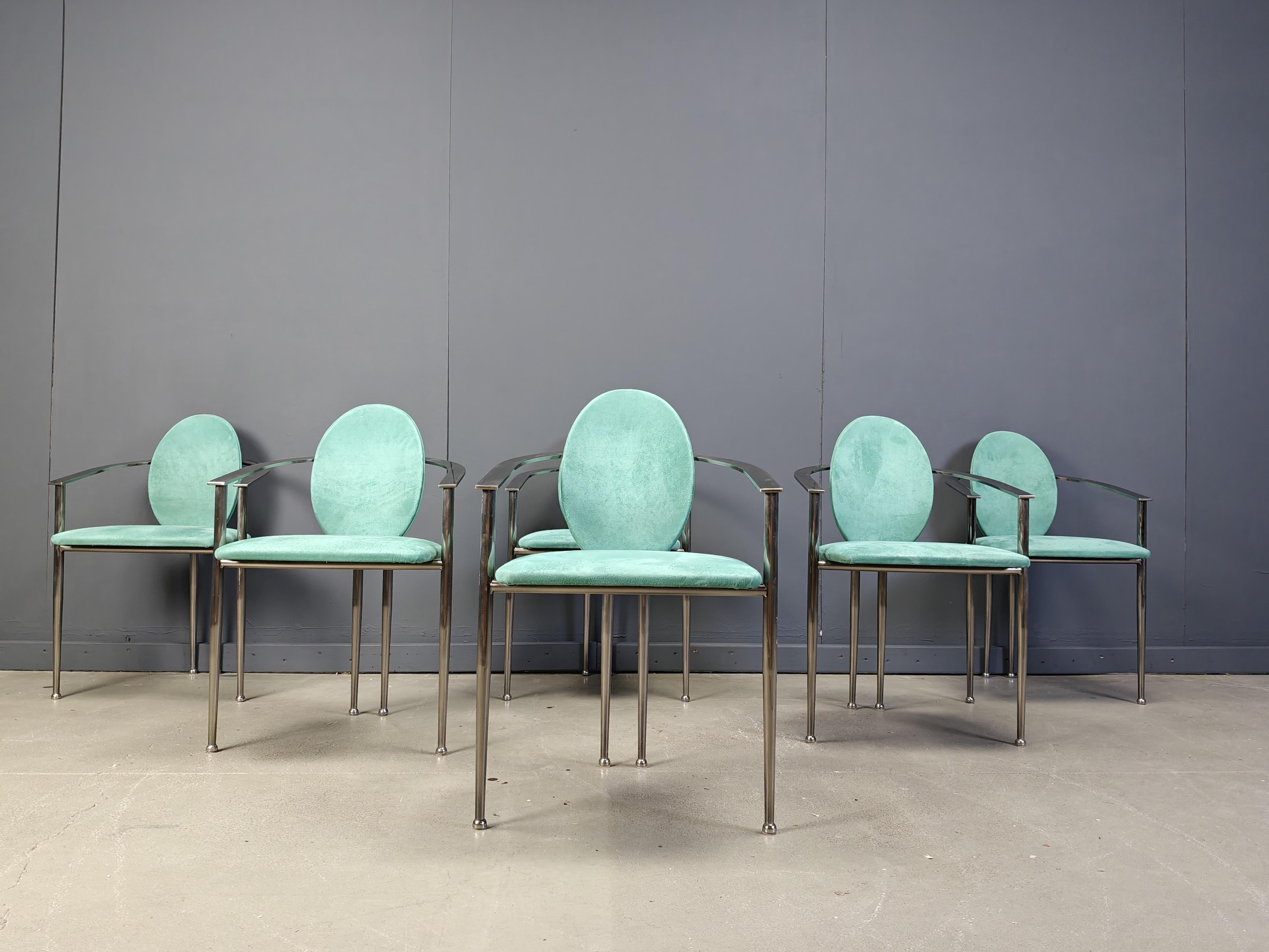 Chaises de salle à manger vintage par Belgo chrom, ensemble de 6 - années 1980 en vente 1