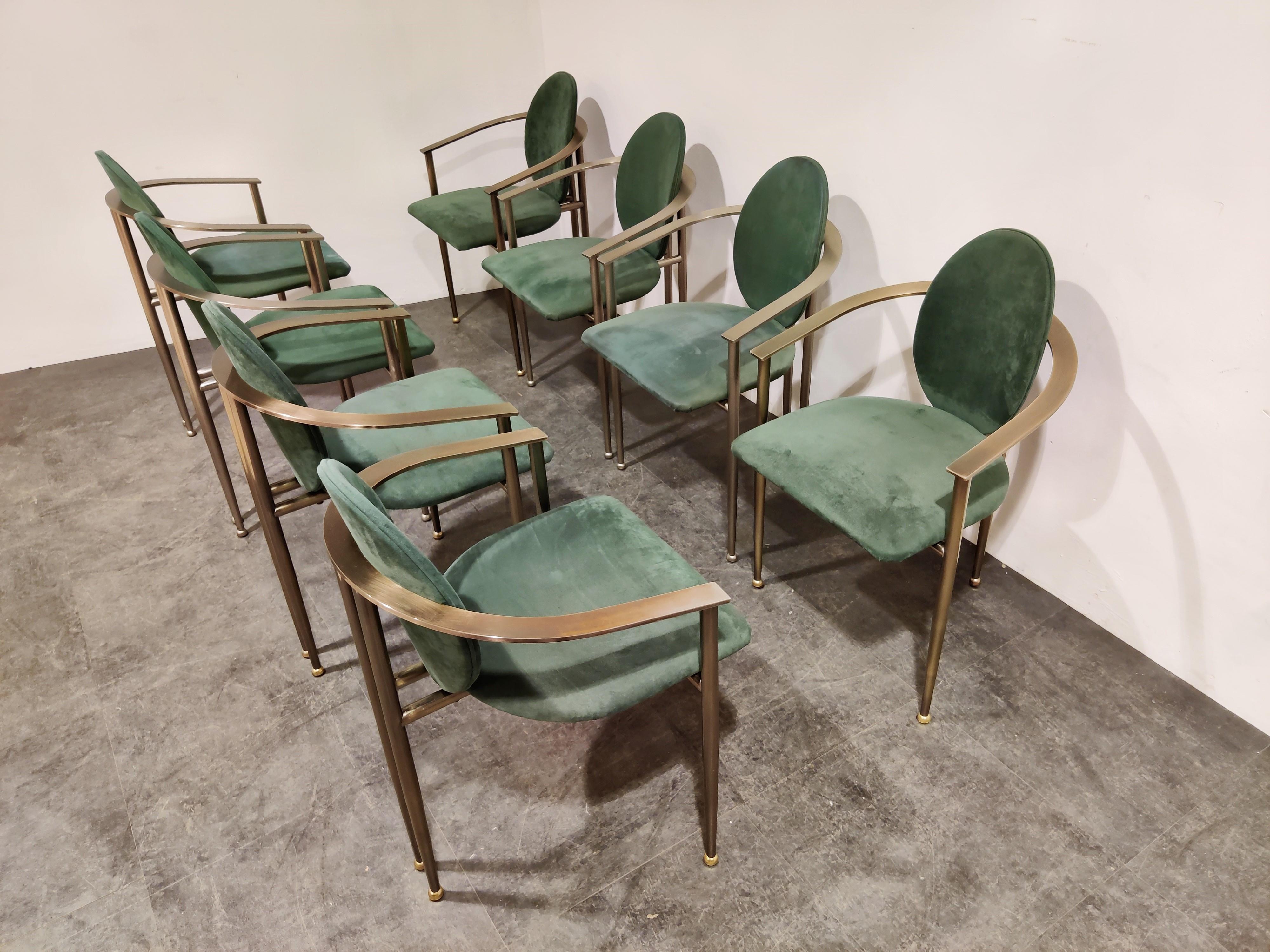 Hollywood Regency Vintage Dining Chairs by Belgo Chrom, Set of 8, 1980s