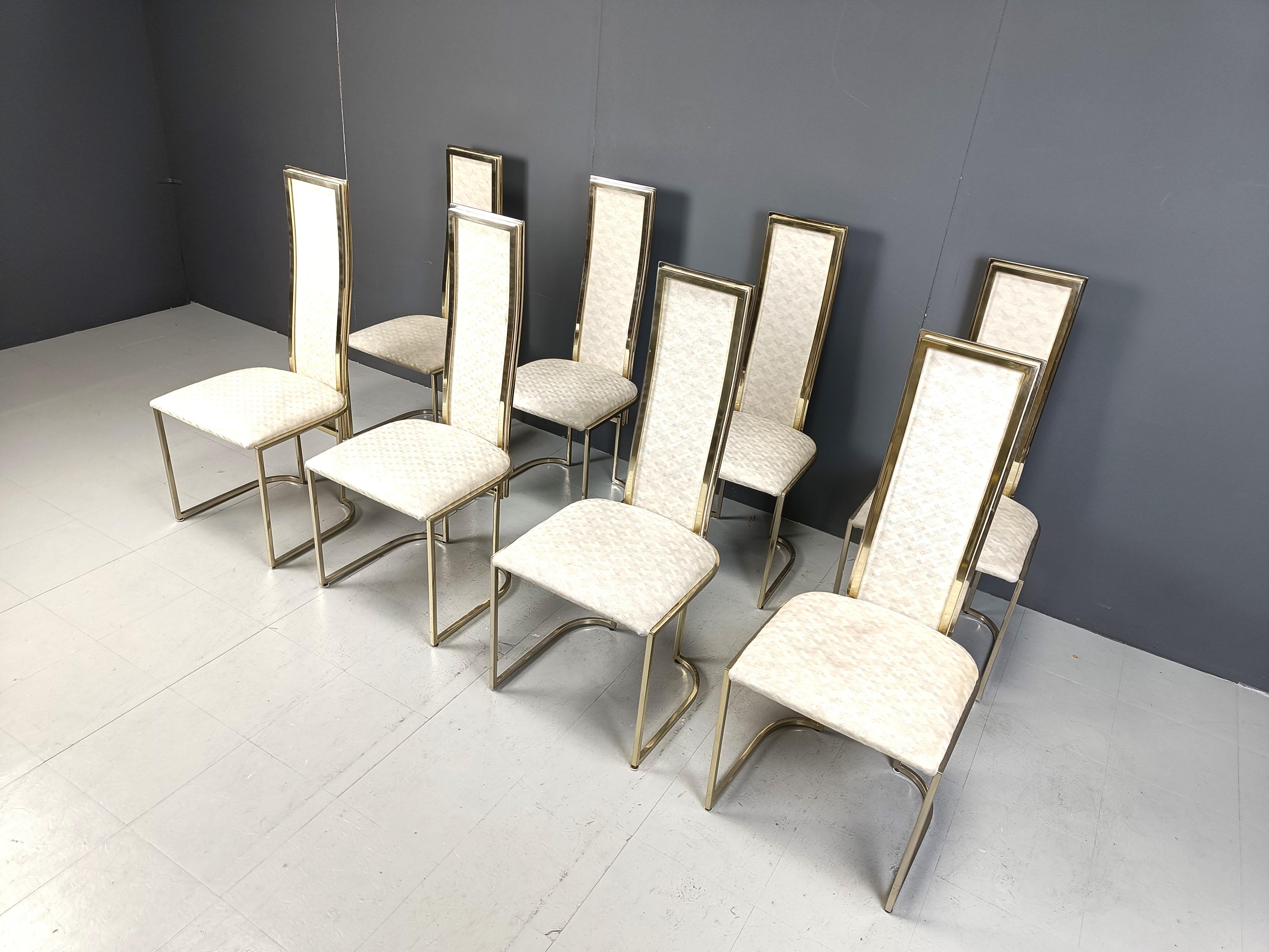 Brass Vintage dining chairs by Belgochrom, set of 8 - 1970s For Sale