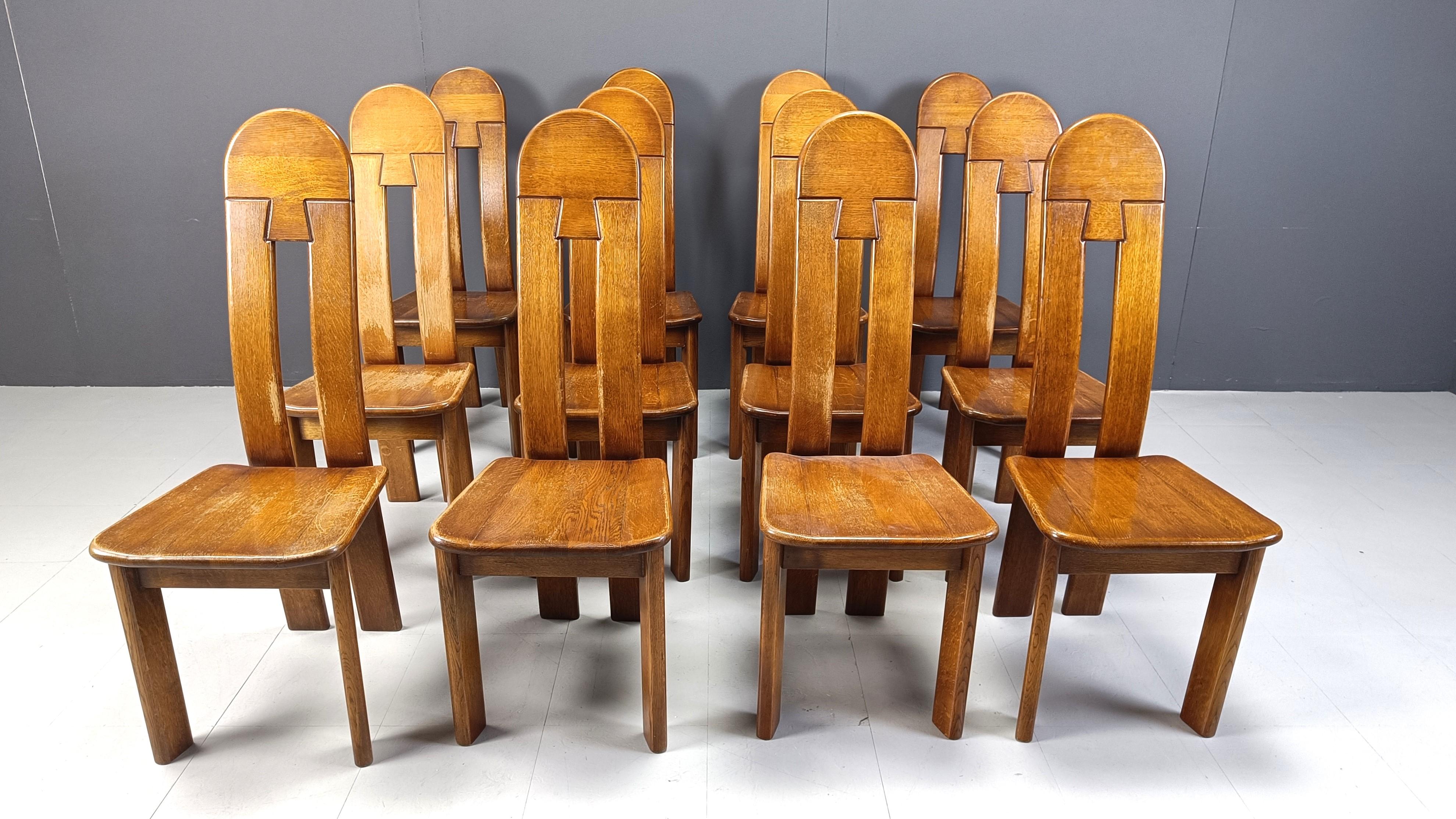 Brutalist Vintage dining chairs by Depuydt, Belgium, 1960s set of 12