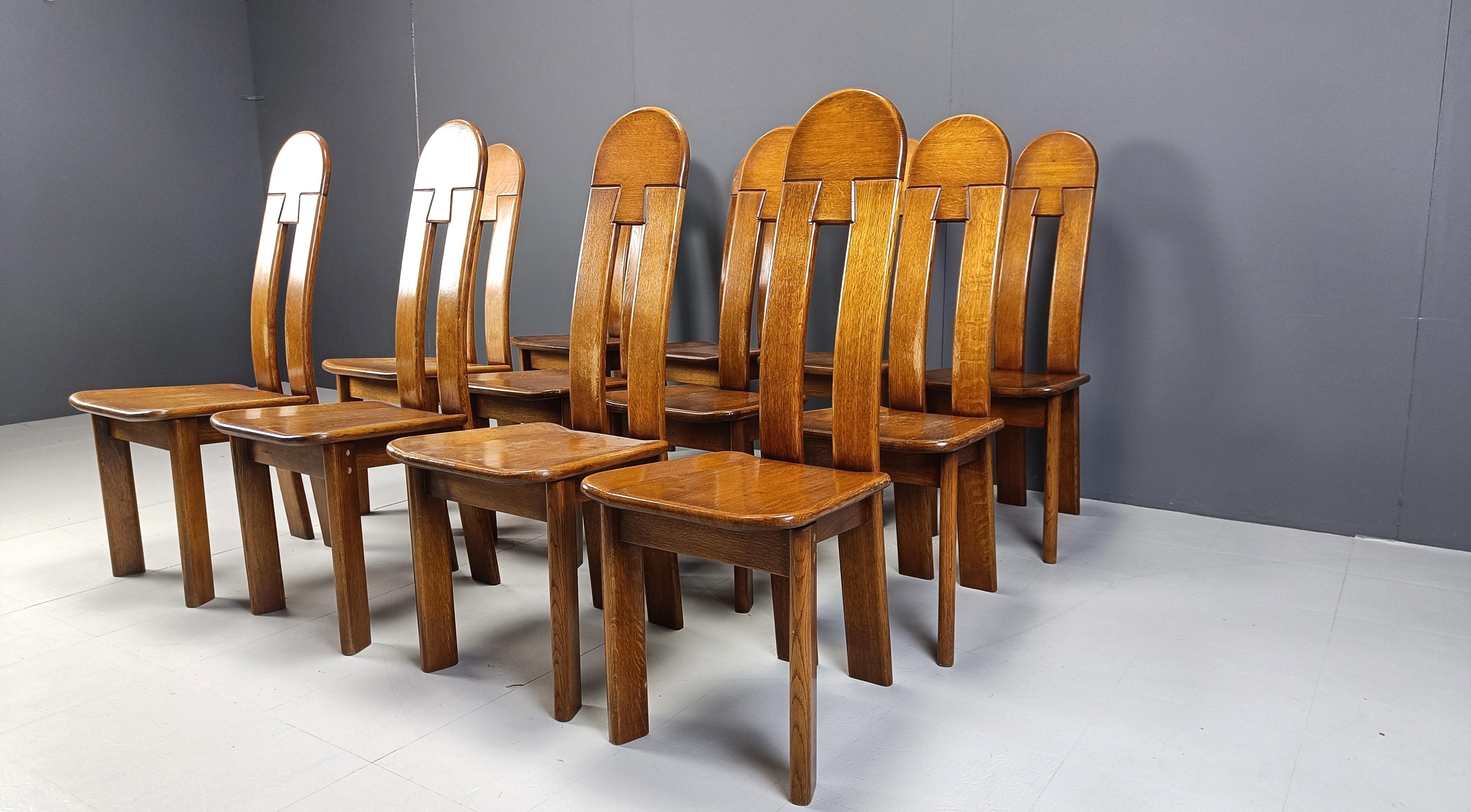 Oak Vintage dining chairs by Depuydt, Belgium, 1960s set of 12