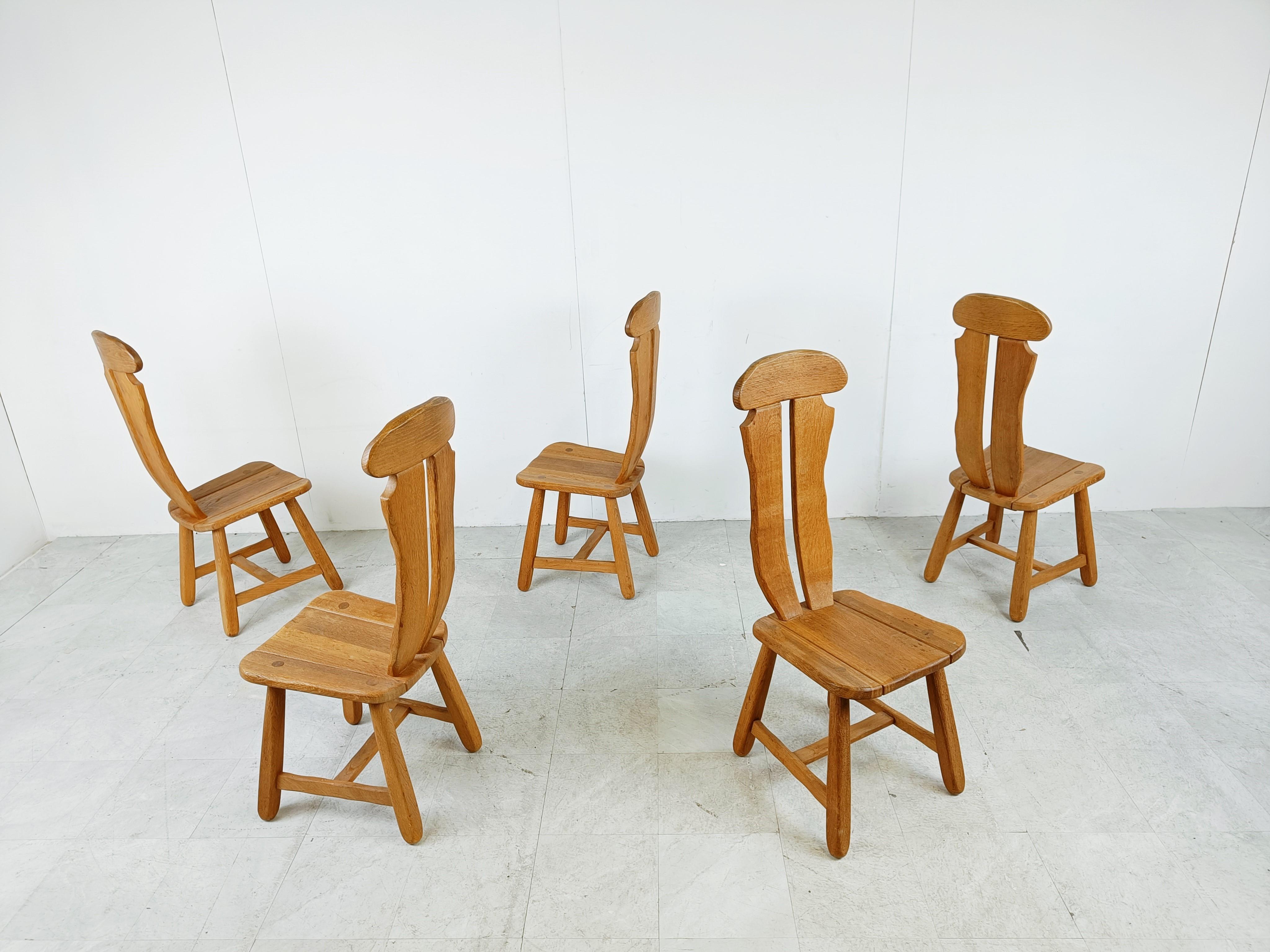 Oak Vintage Dining Chairs by Depuydt, Belgium, Set of 5 - 1960s For Sale