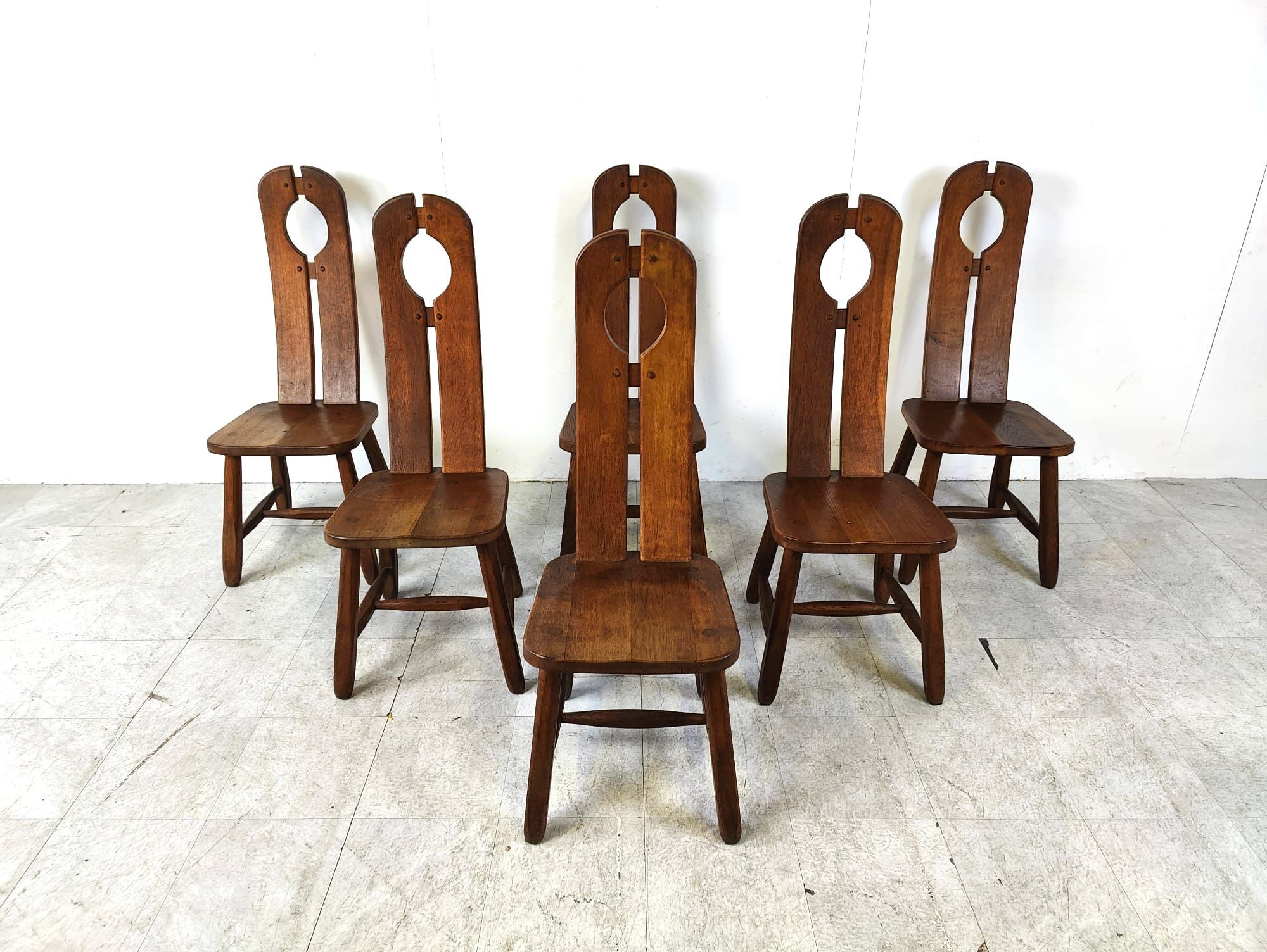 Brutalist Vintage dining chairs by Depuydt, Belgium, set of 6 - 1960s For Sale