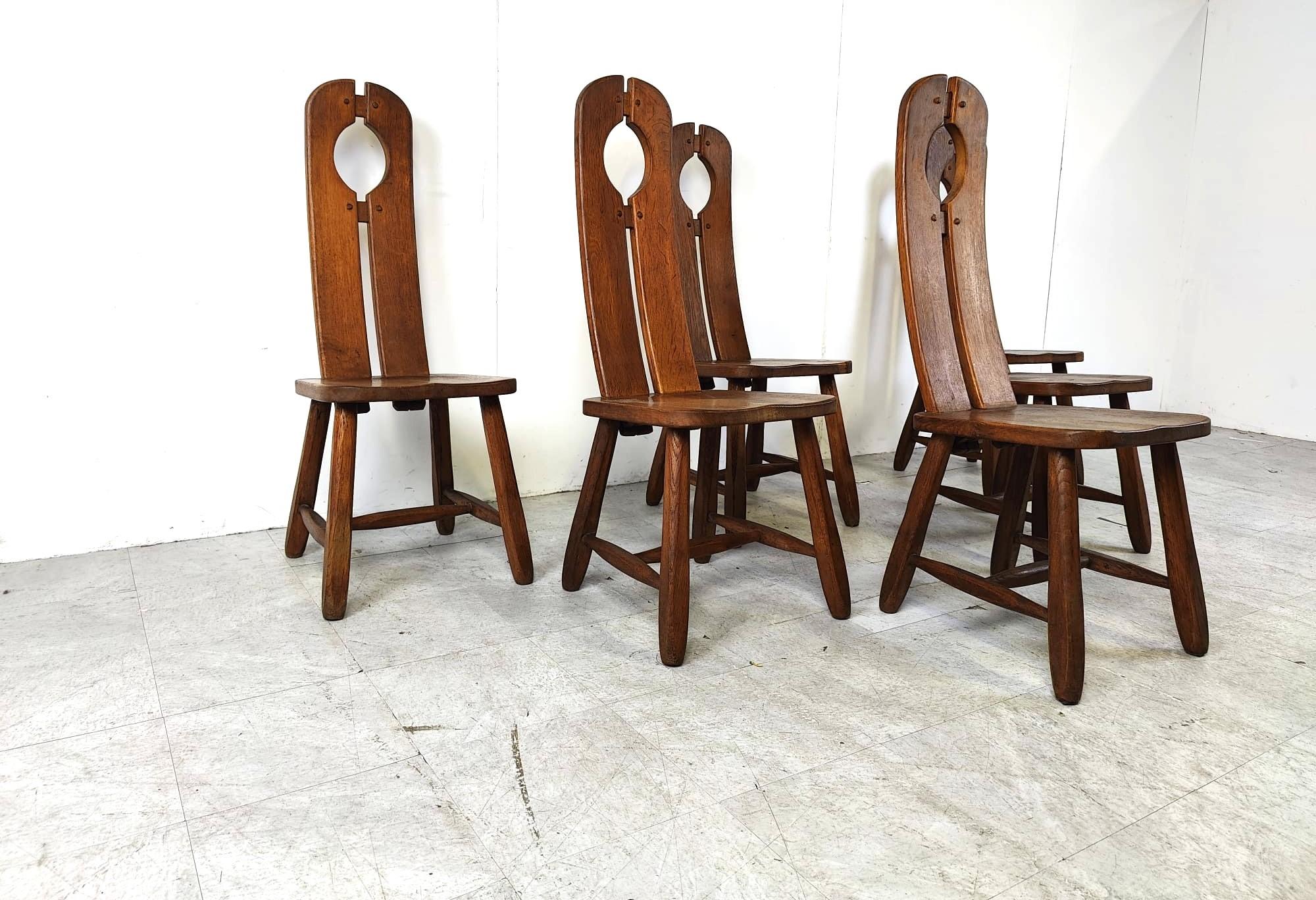 Oak Vintage dining chairs by Depuydt, Belgium, set of 6 - 1960s For Sale