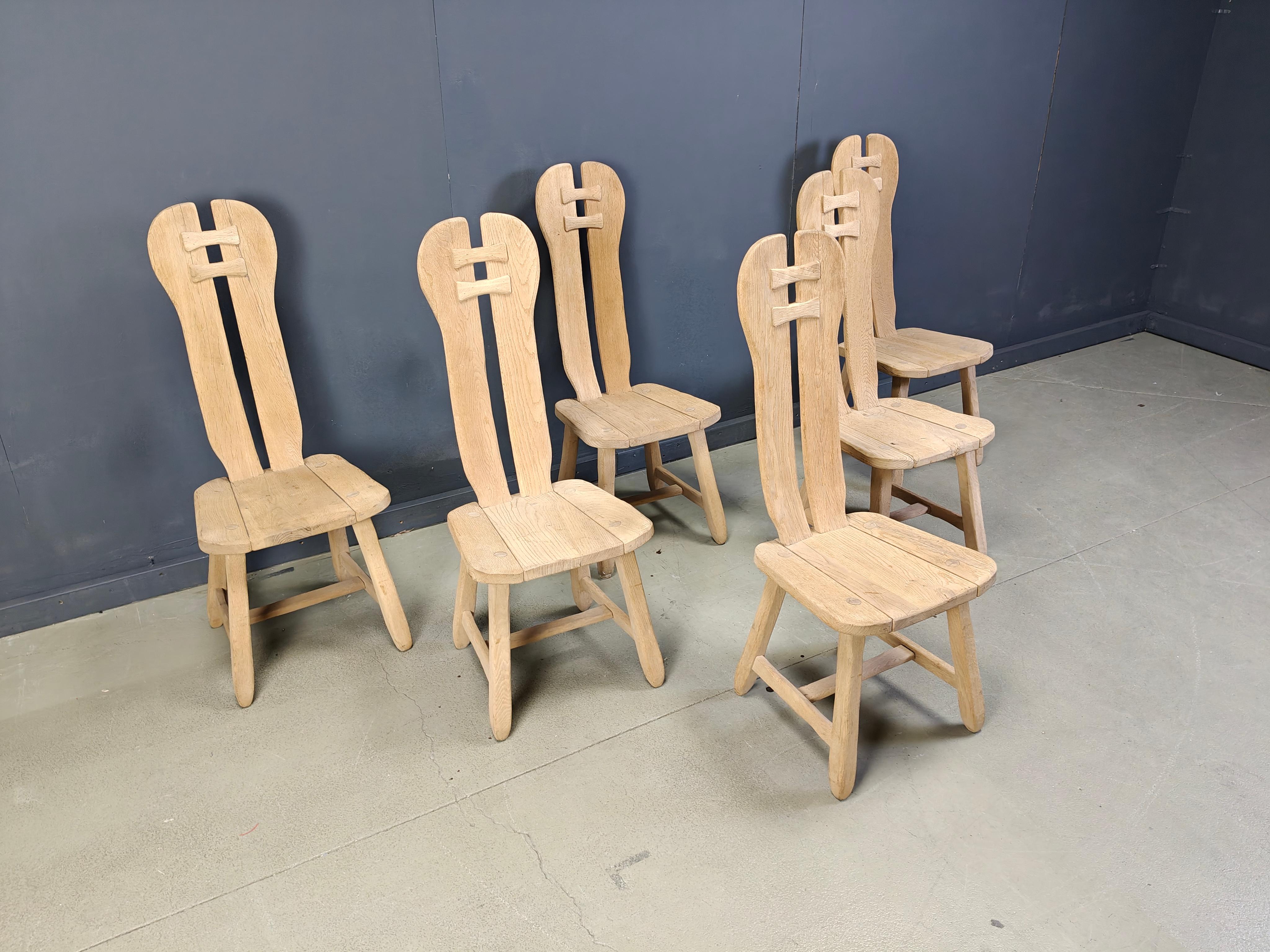 Chêne Chaises de salle à manger vintage de Depuydt, Belgique, ensemble de 6 - 1960 en vente