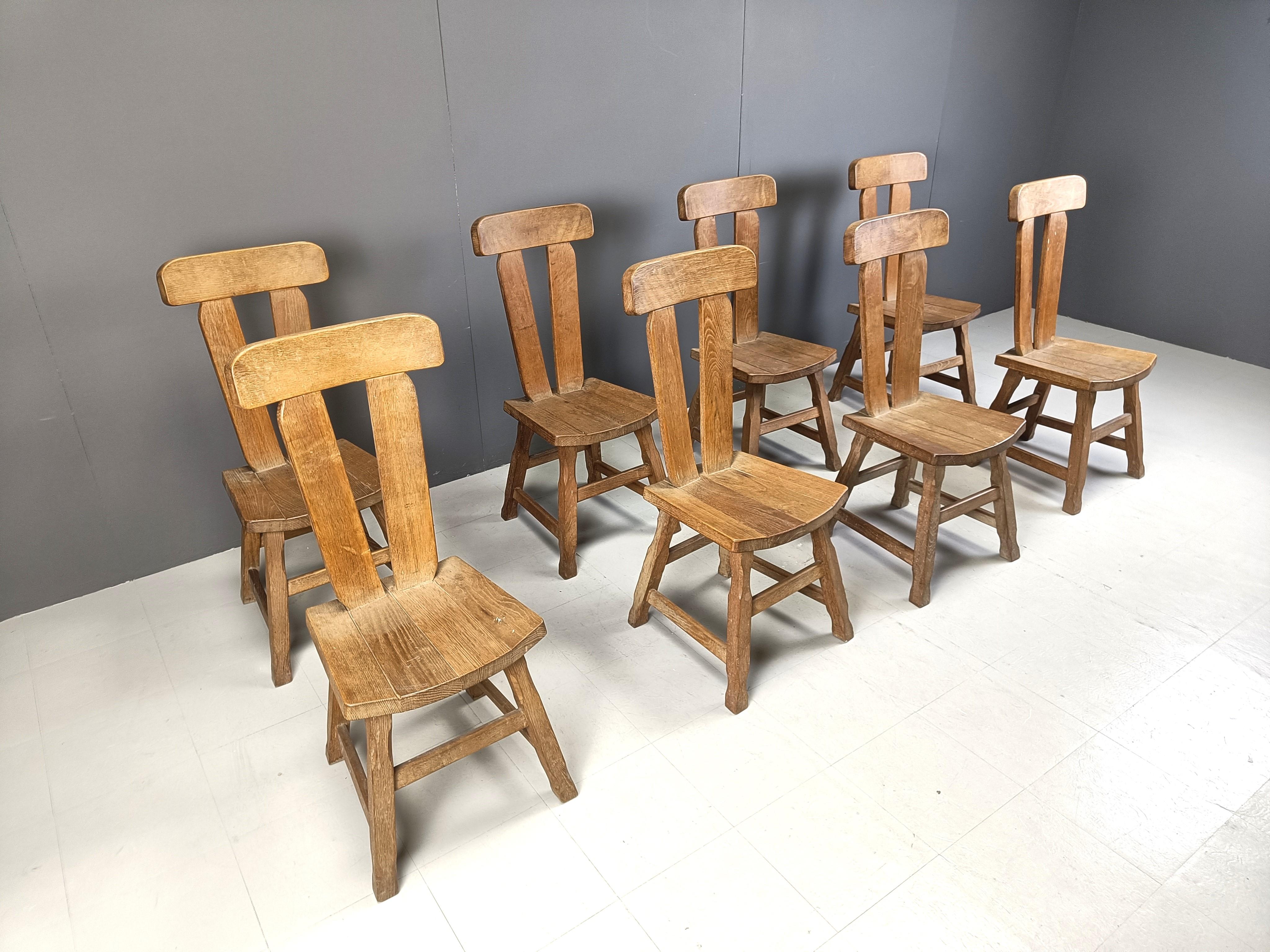 Oak Vintage dining chairs by Depuydt, set of 8 - 1960s