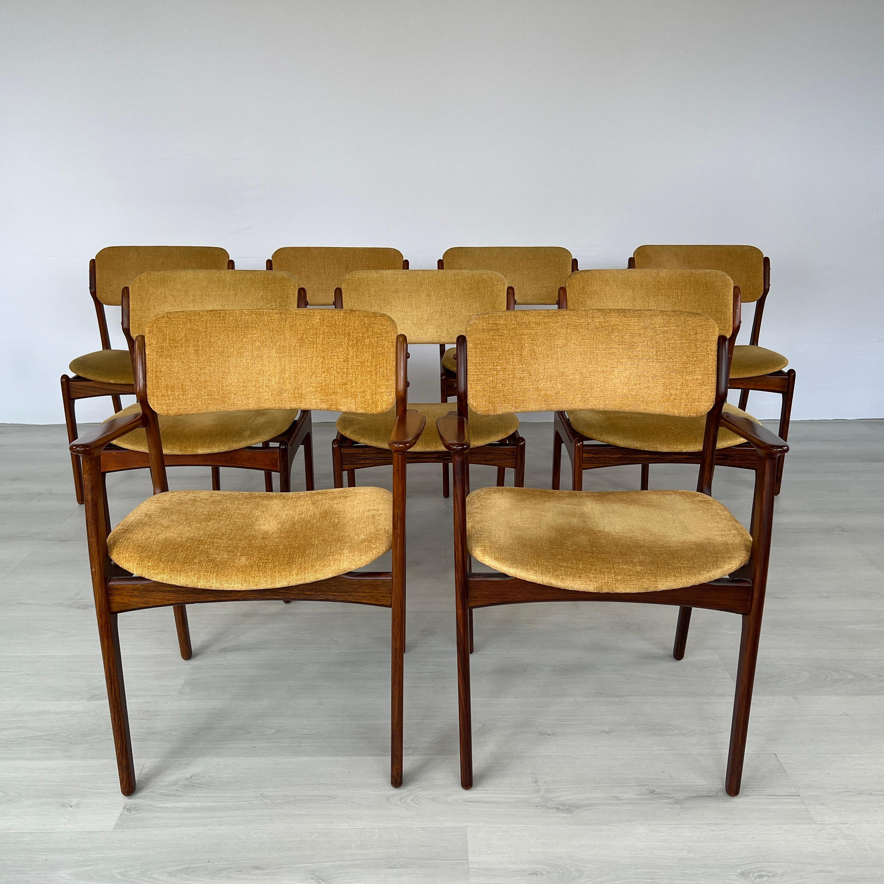 Mid-Century moderno Vintage Dining Chairs by E. Buch for o.d. Møbler a-S – Set of 9 in vendita