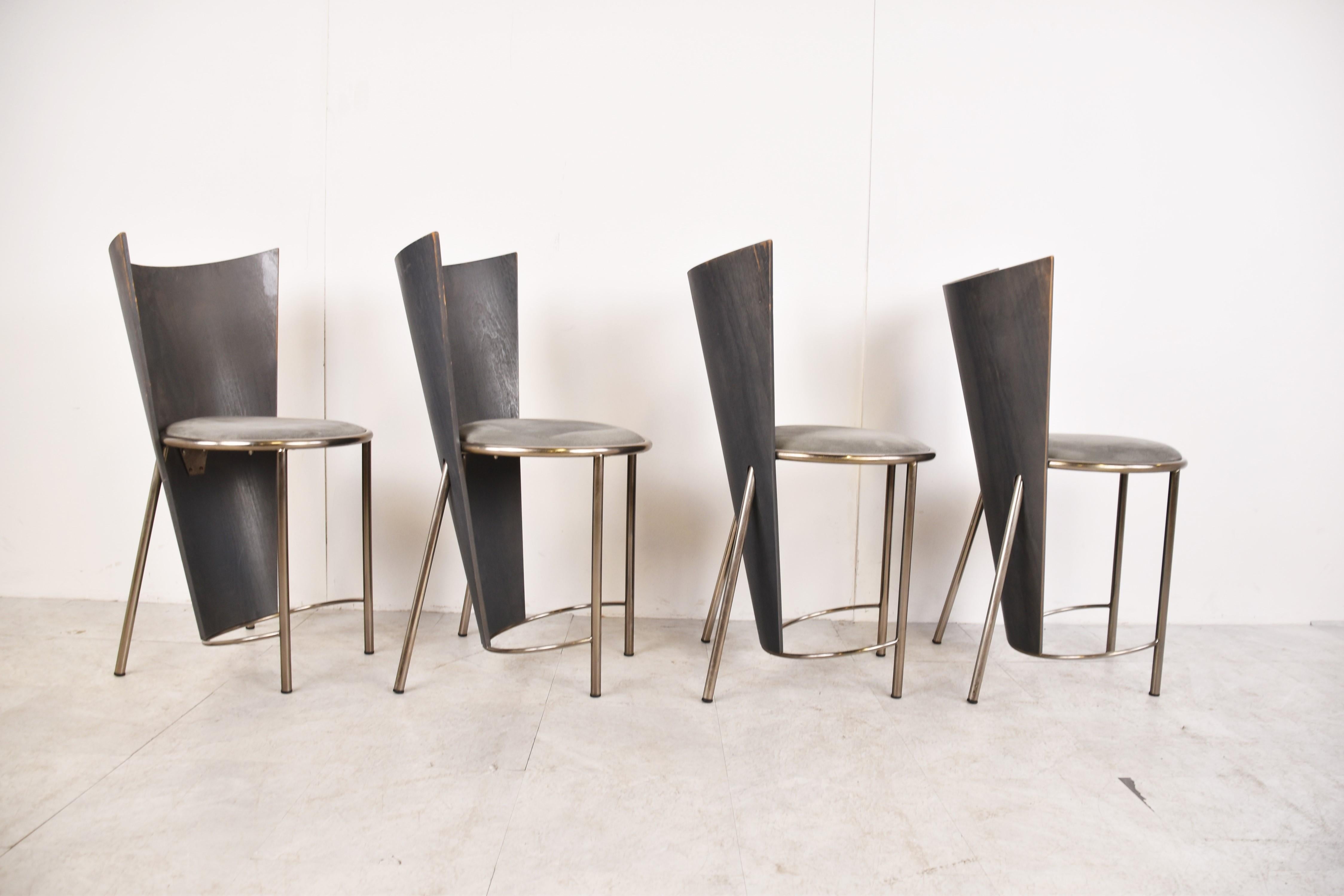 Post-Modern Vintage Dining Chairs by Frans Van Praet, Set of 4 For Sale