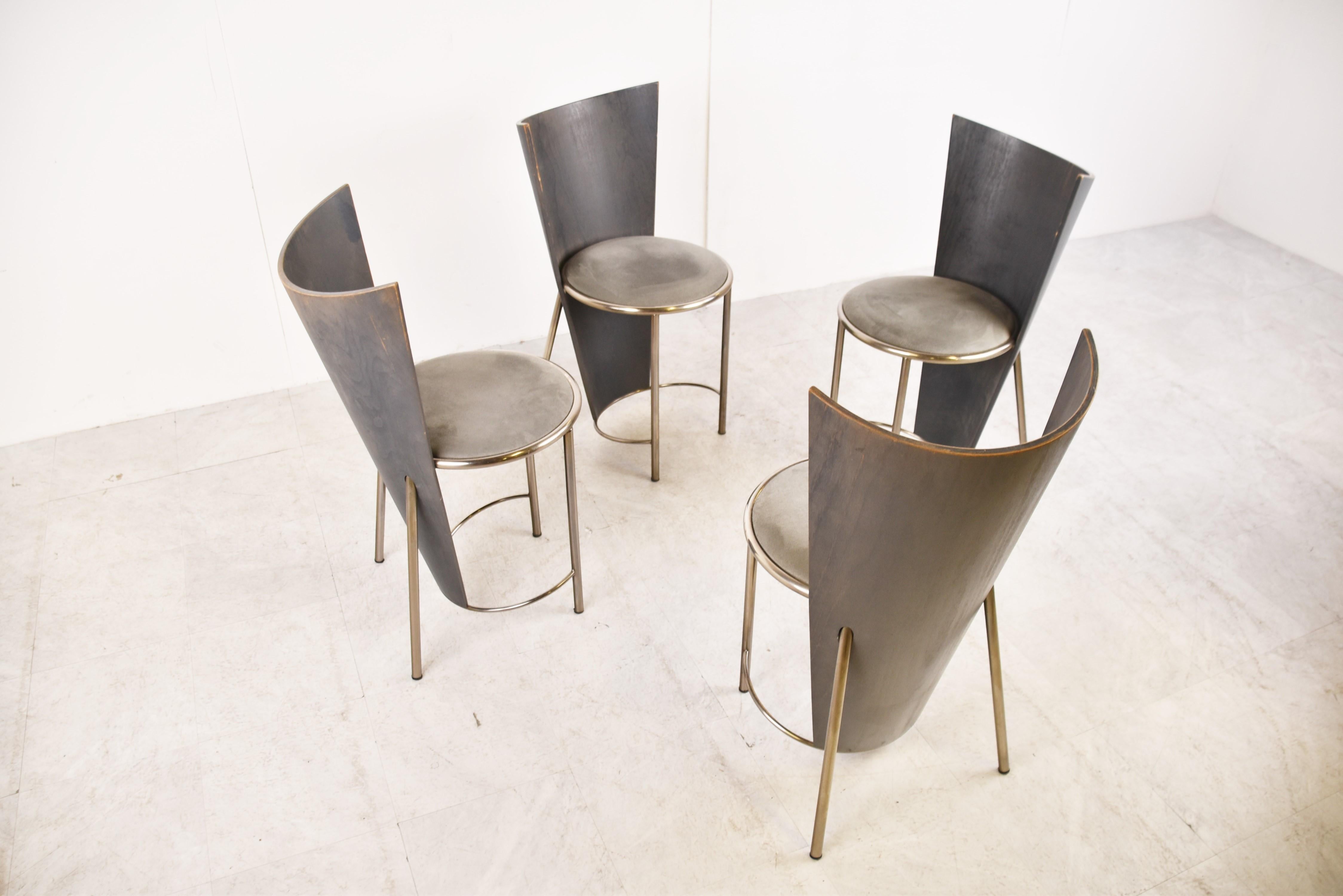 Suede Vintage Dining Chairs by Frans Van Praet, Set of 4 For Sale